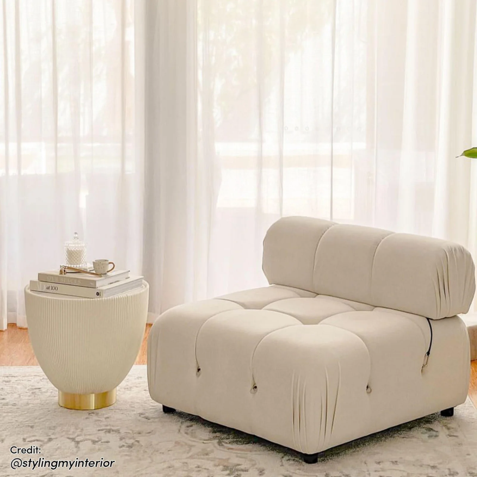 Keila Modular Tufted Single Sofa in Cream Velvet - Image 7