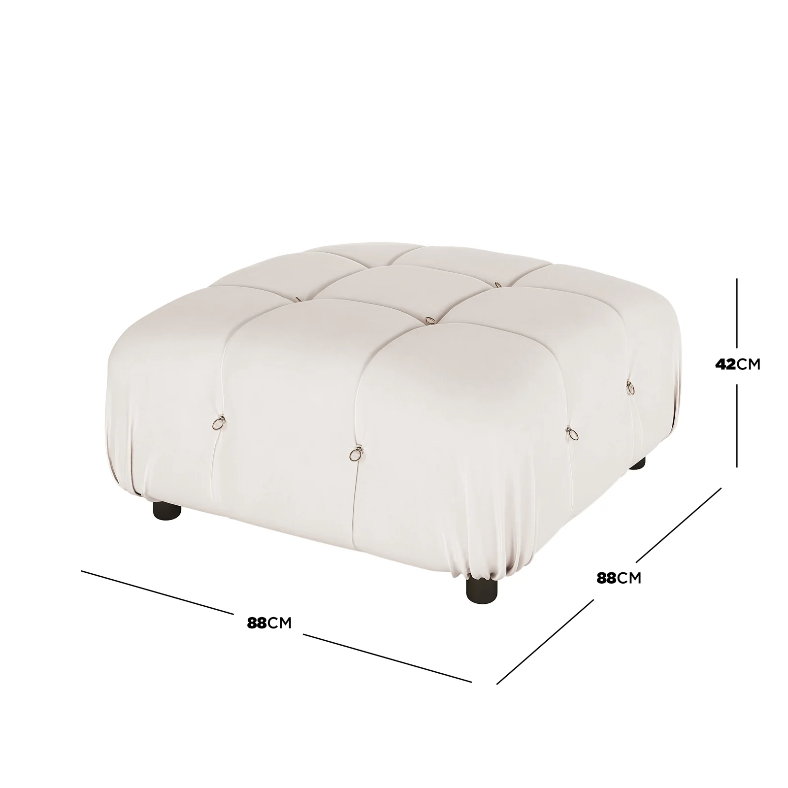 Keila Modular Tufted Velvet Ottoman in Cream Velvet - Image 3