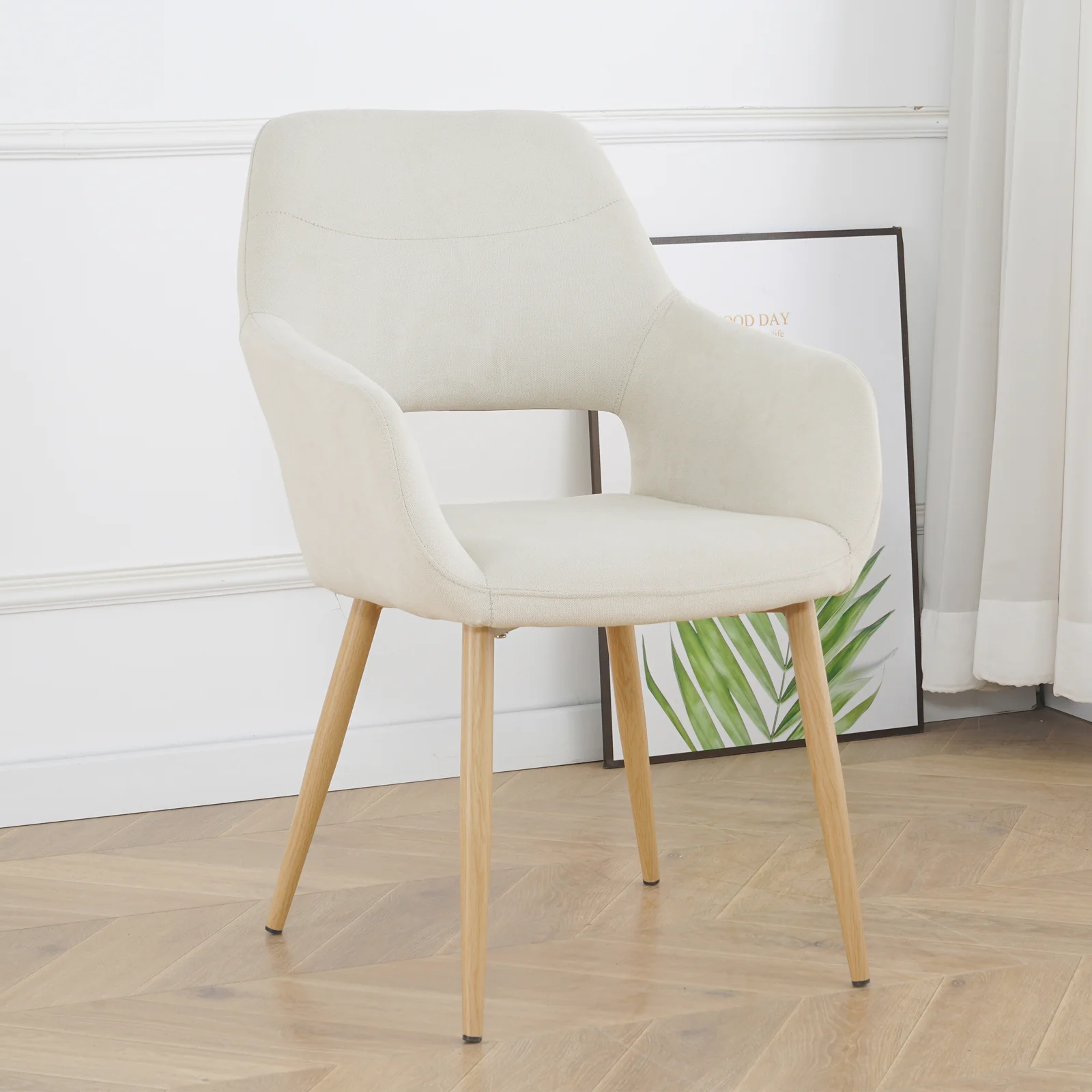 Keith Fabric Dining Chair Set of 2 in Light Beige - Image 2