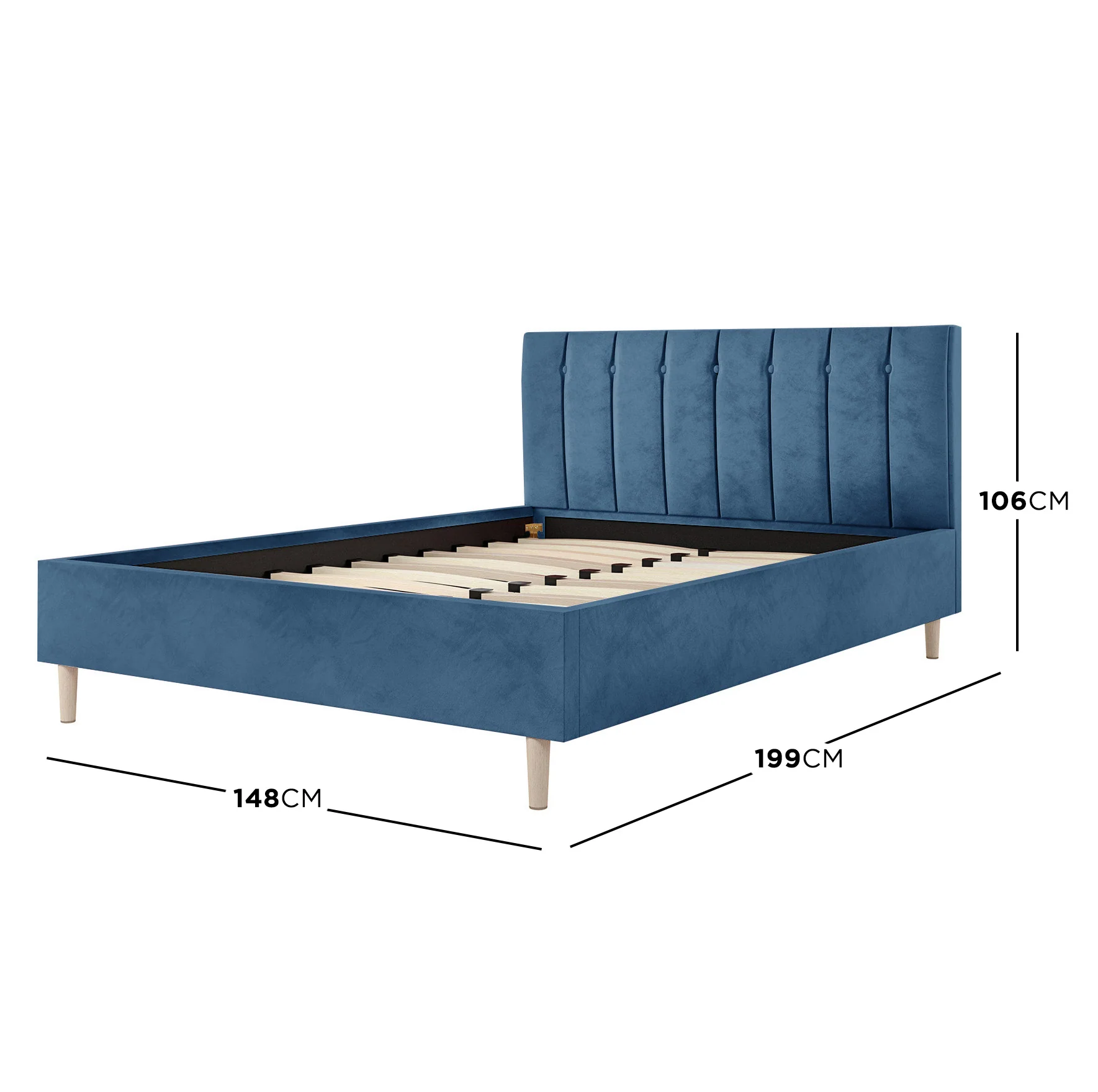 Kelly Double Velvet Fabric Bed Frame in Ocean Blue - Image 3