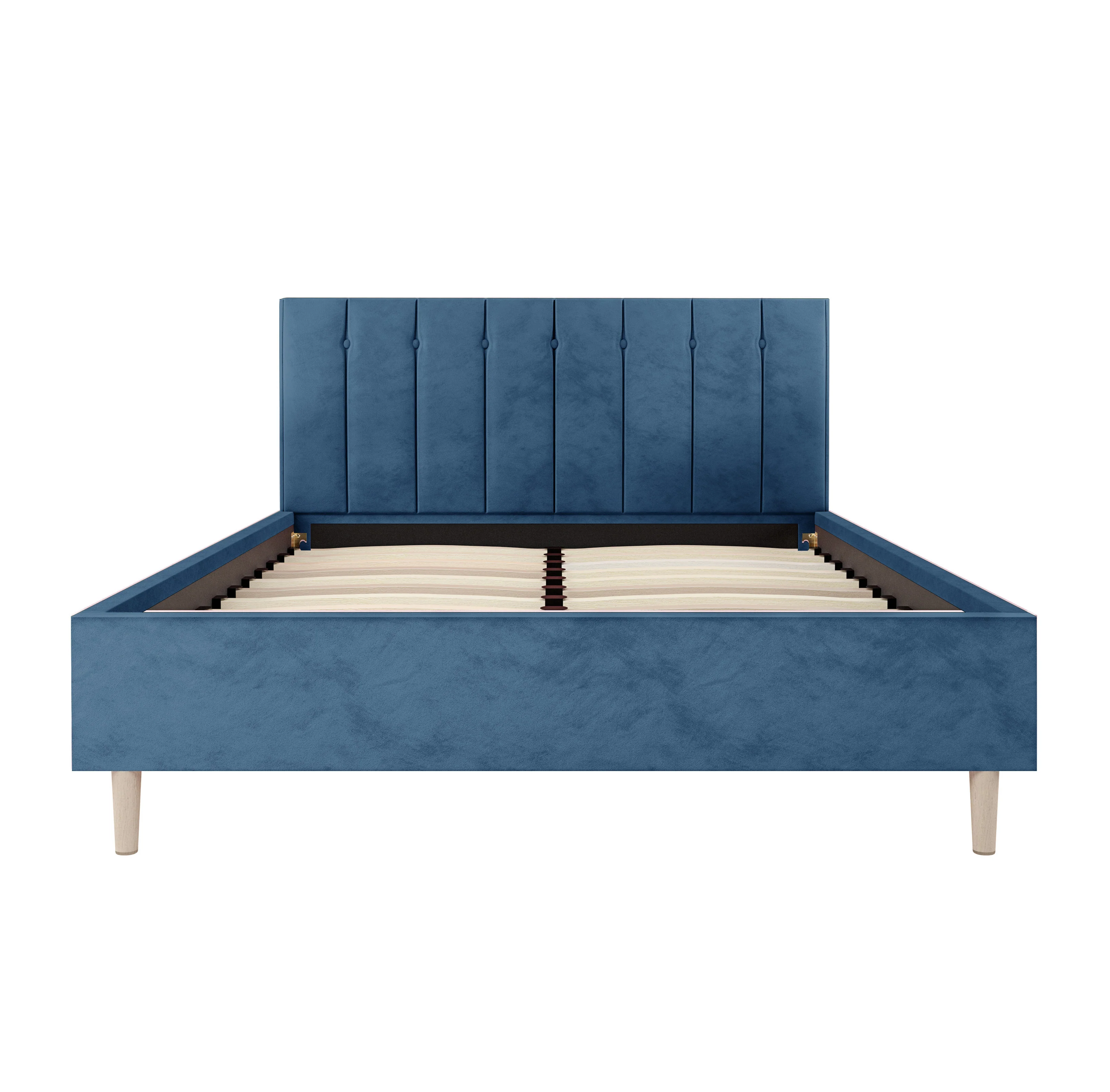 Kelly Double Velvet Fabric Bed Frame in Ocean Blue - Image 4
