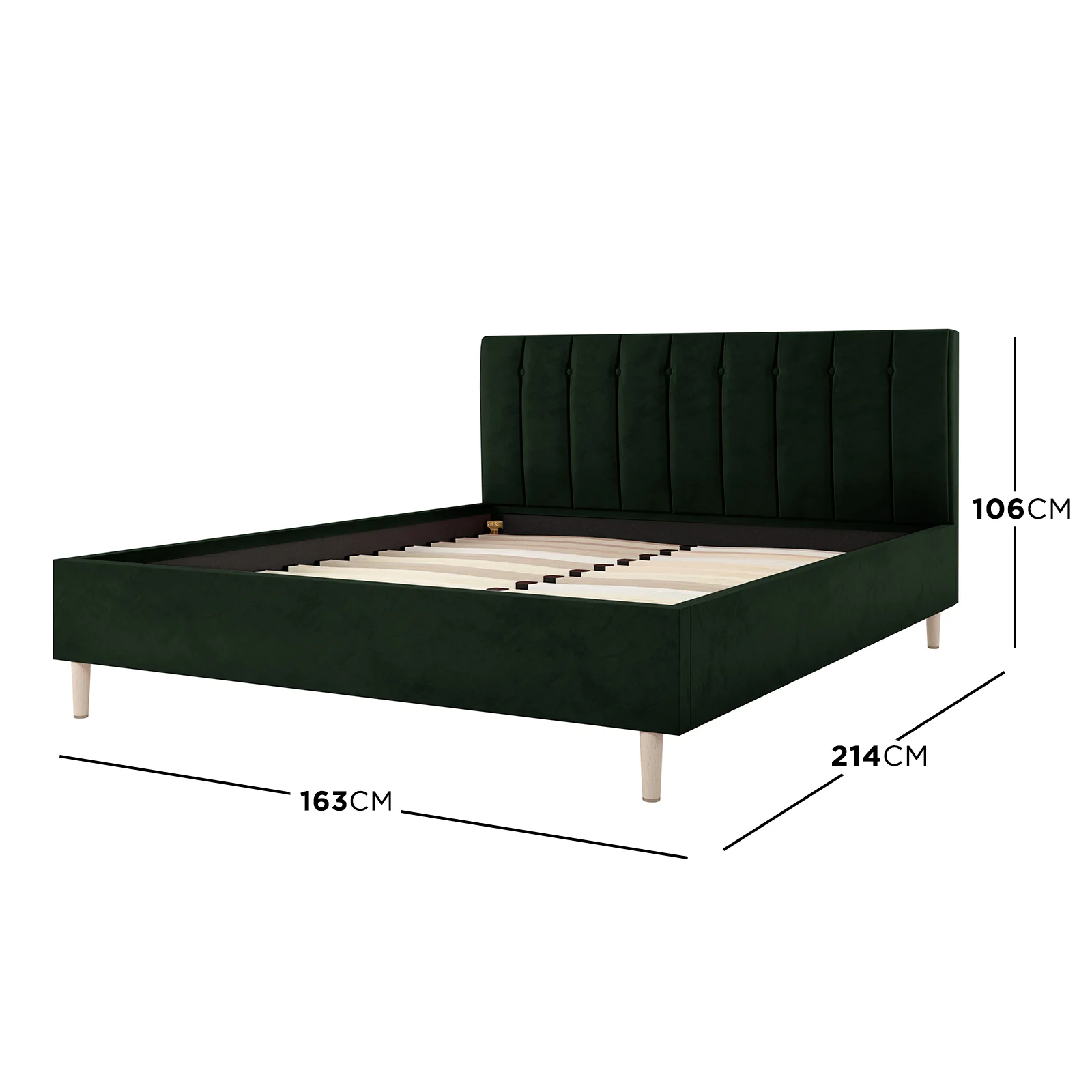 Kelly Queen Velvet Fabric Bed Frame in Dark Forest Green - Image 3