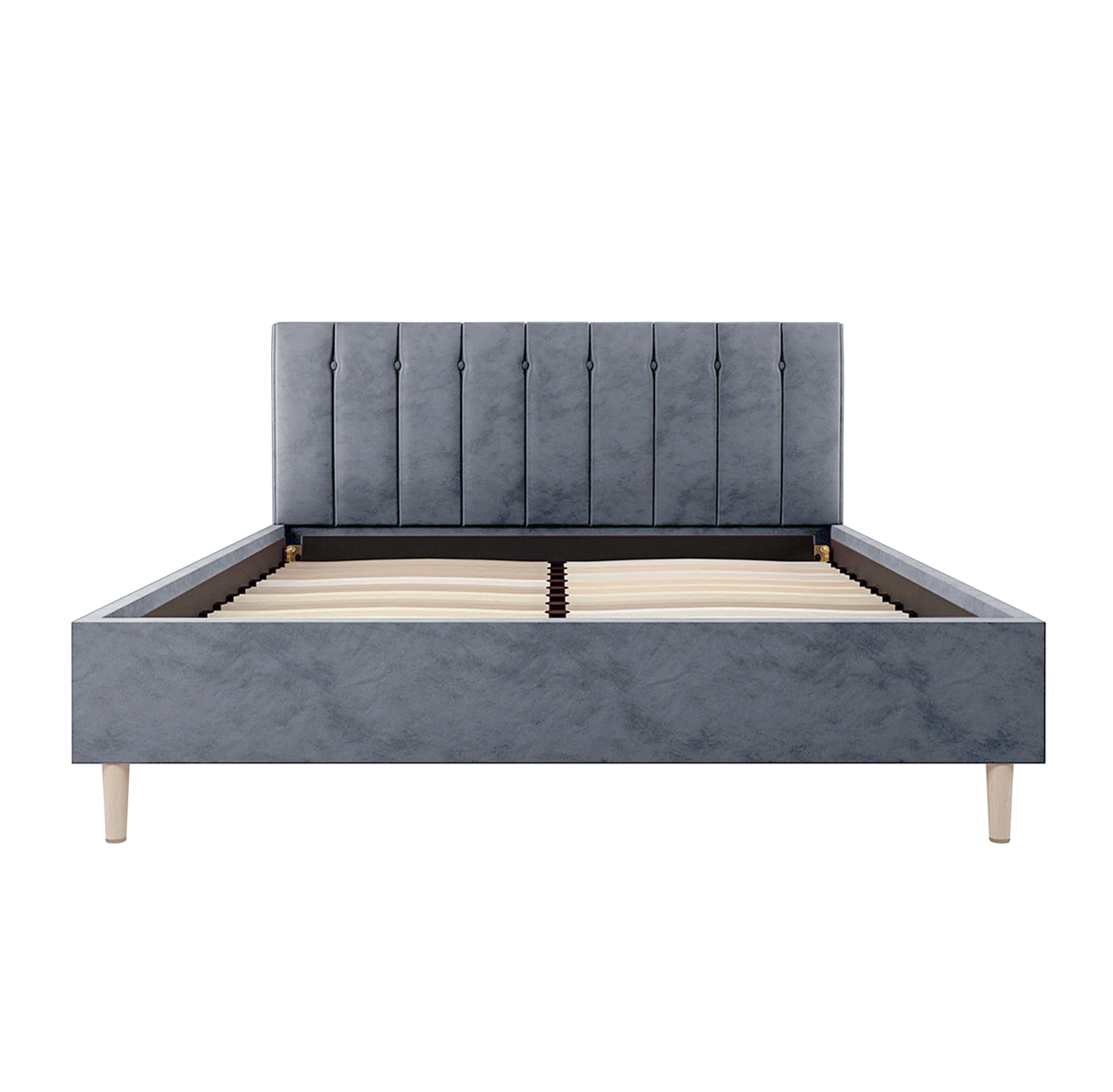 Kelly Queen Velvet Fabric Bed Frame in Grey - Image 4