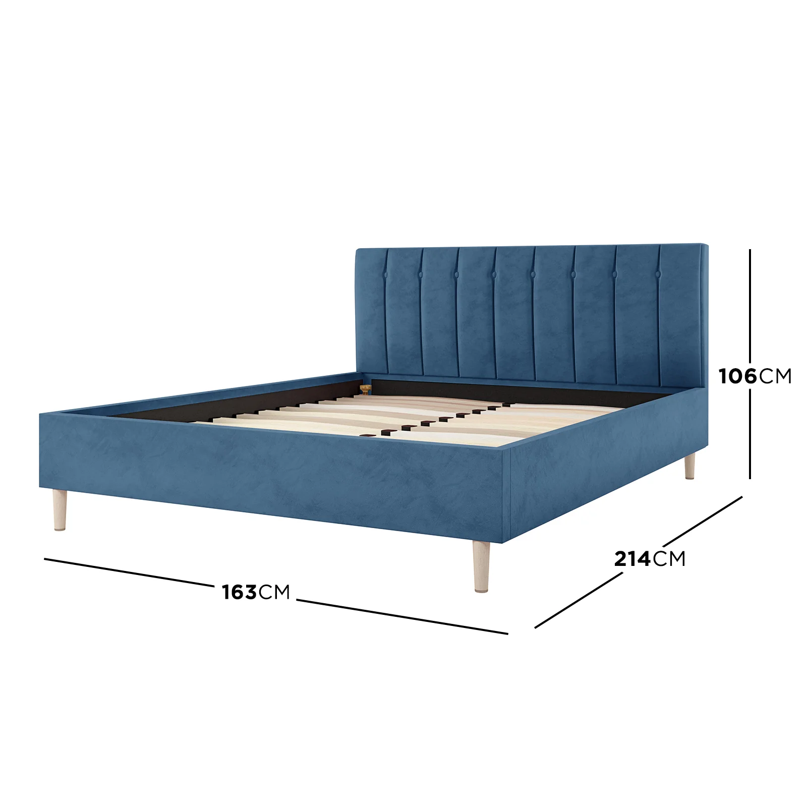 Kelly Queen Velvet Fabric Bed Frame in Ocean Blue - Image 3