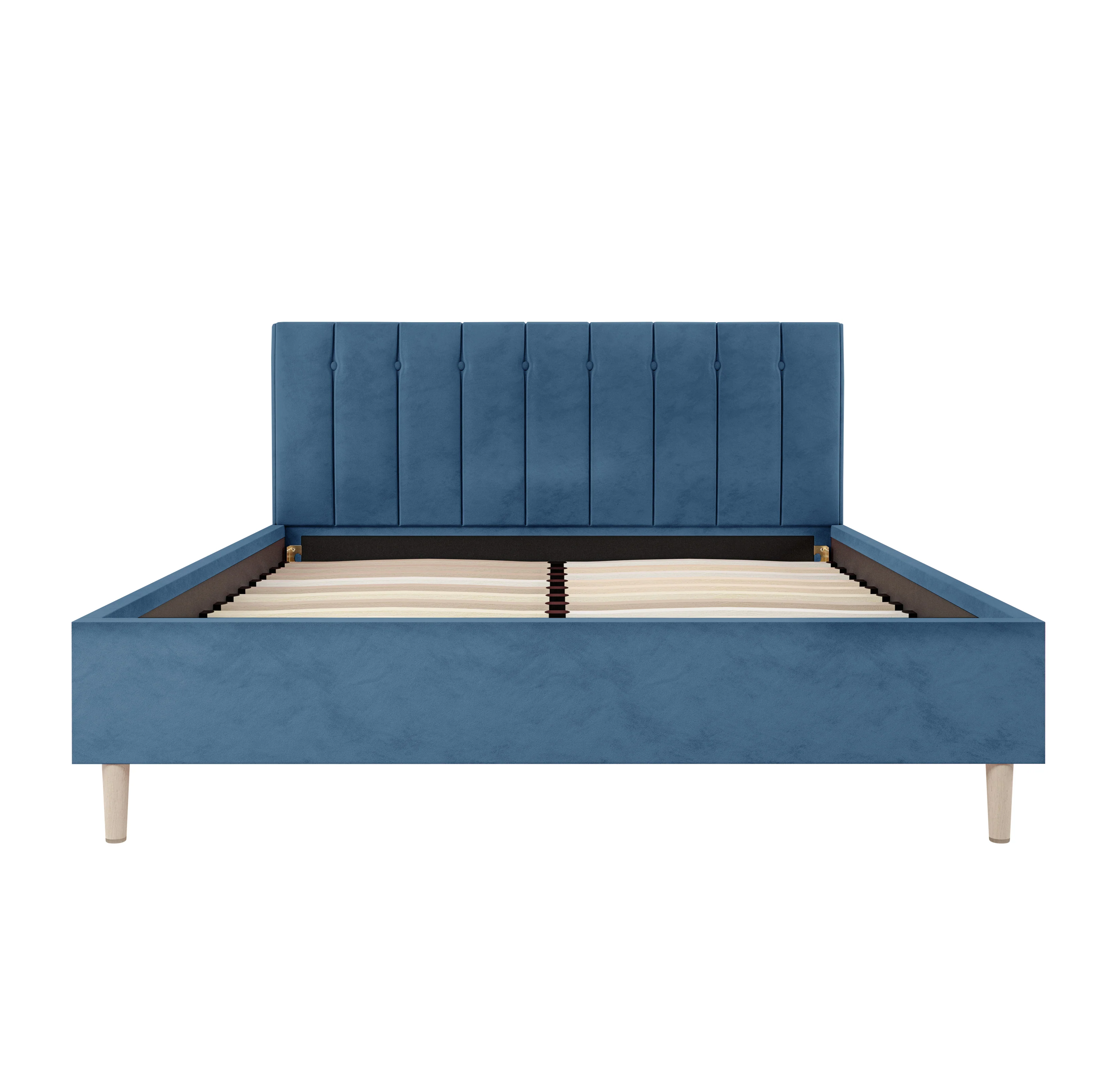 Kelly Queen Velvet Fabric Bed Frame in Ocean Blue - Image 4