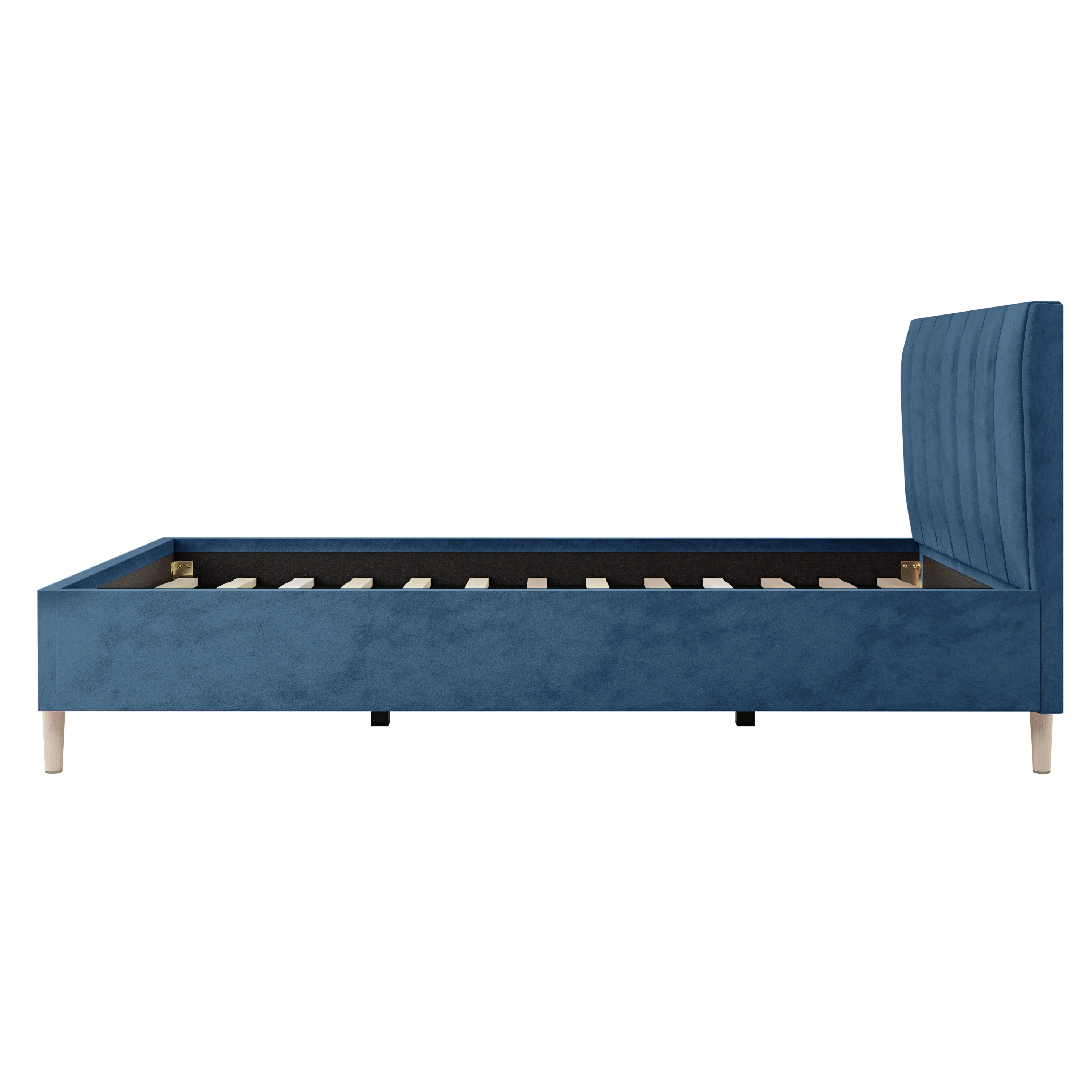 Kelly Queen Velvet Fabric Bed Frame in Ocean Blue - Image 5
