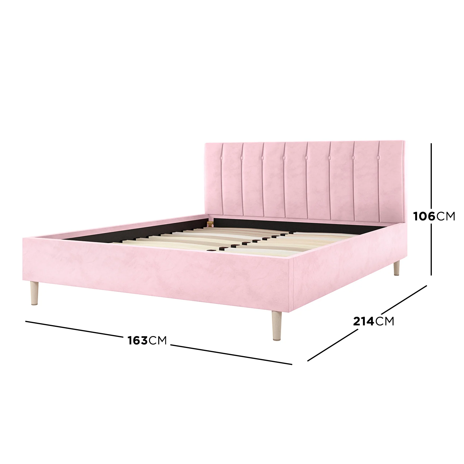 Kelly Queen Velvet Fabric Bed Frame in Pink - Image 3