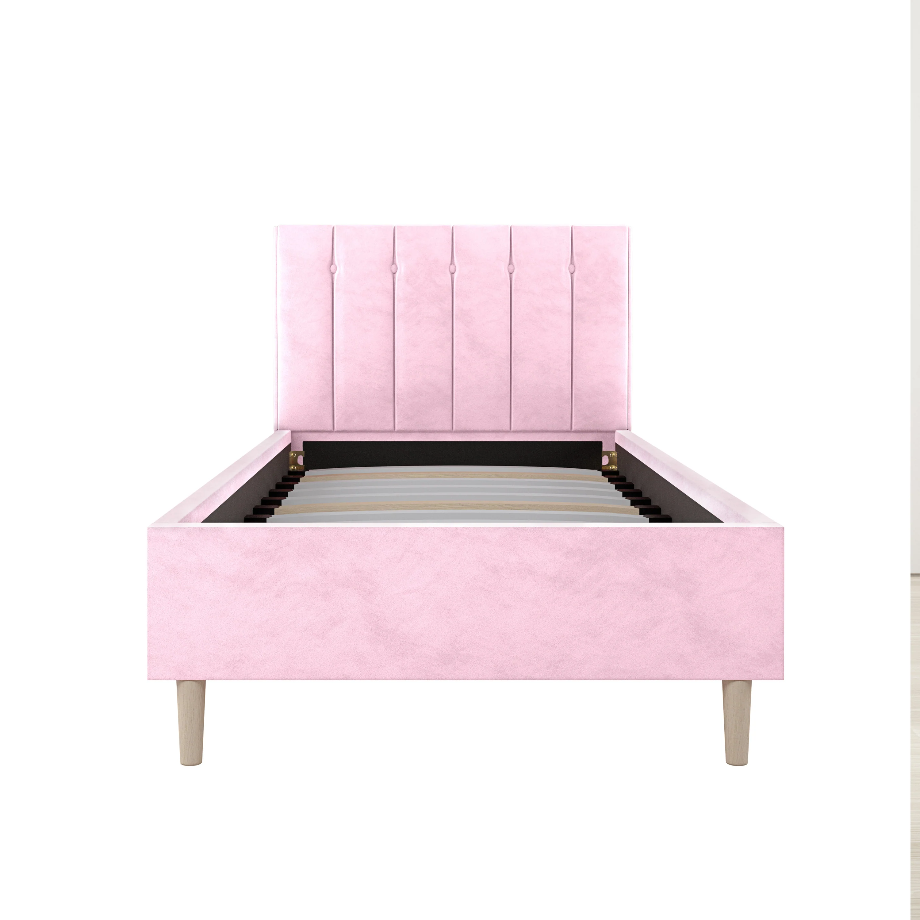 Kelly Single Velvet Fabric Bed Frame in Pink - Image 4