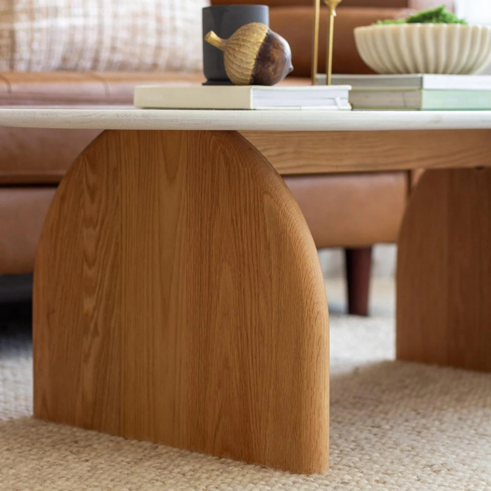 Kerry 120cm Solid Oak Oval Coffee Table in White & Natural - Image 3