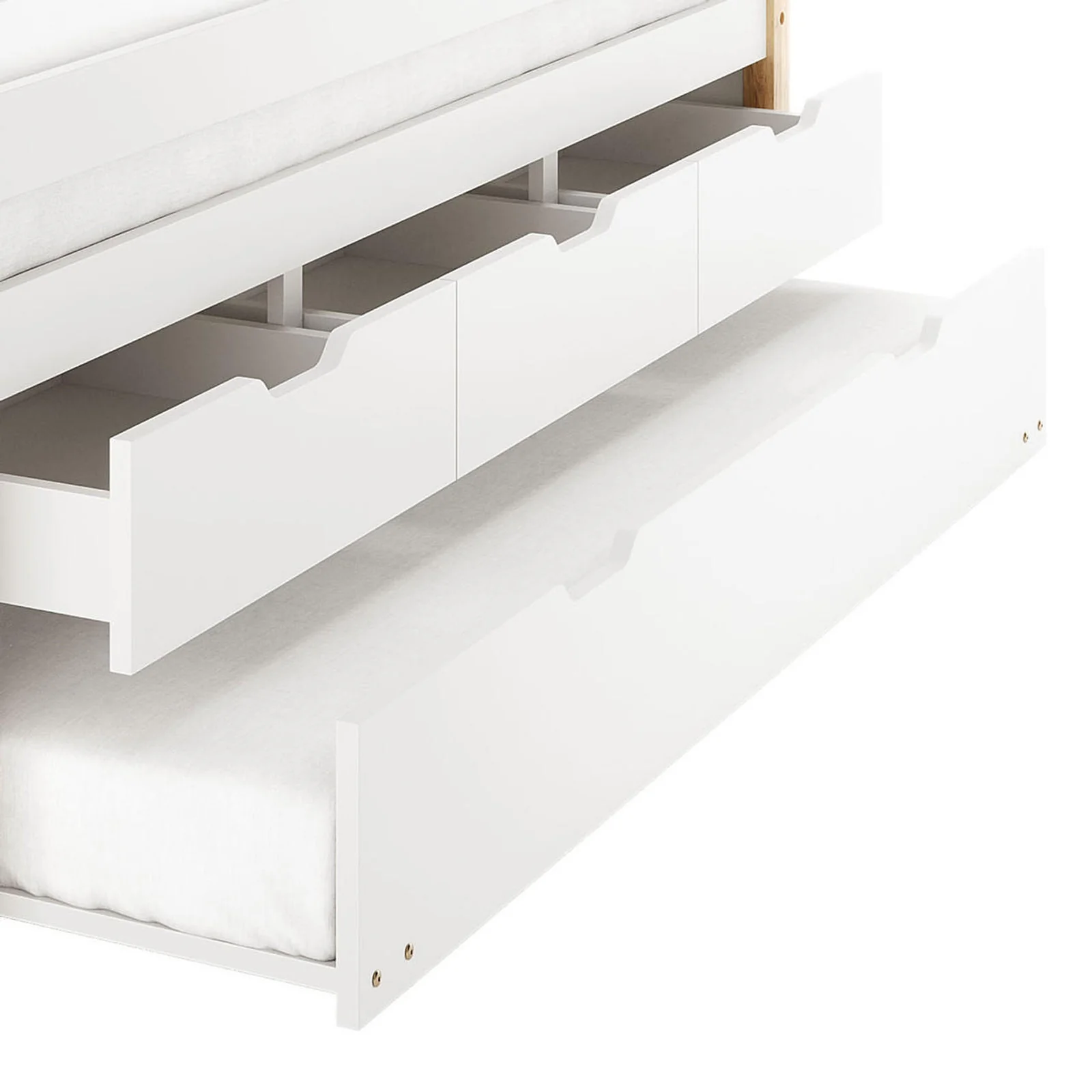 Kiki Kids Trundle Bed with Storage Drawers in White and Natural - Image 6