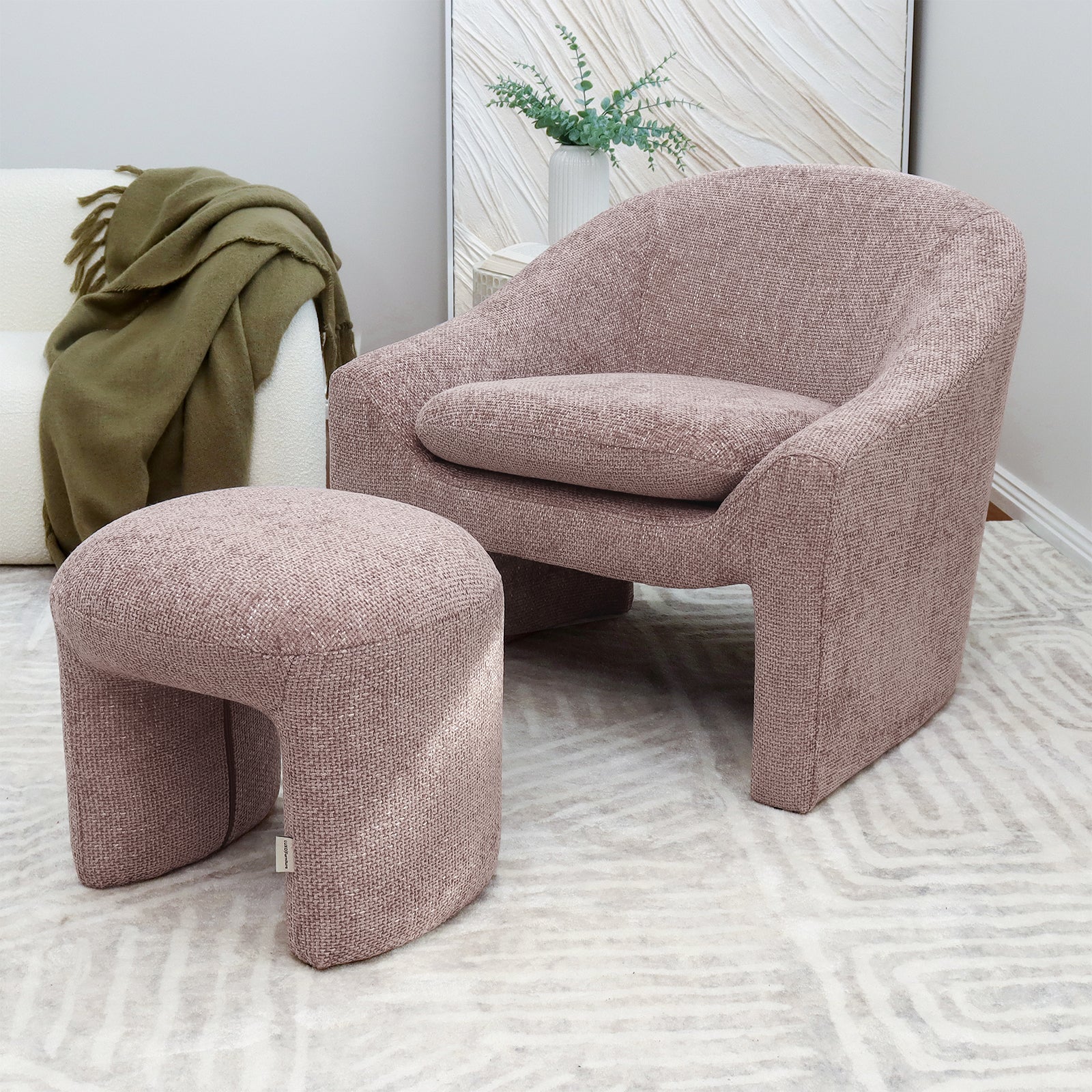 Kotrina Linen Chenille Accent Armchair in Light Pink - Image 4