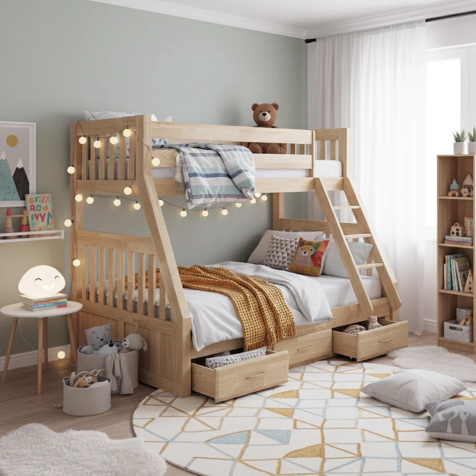 Kourtney Hardwood Triple Bunk Bed with Drawers in Natural - Image 2