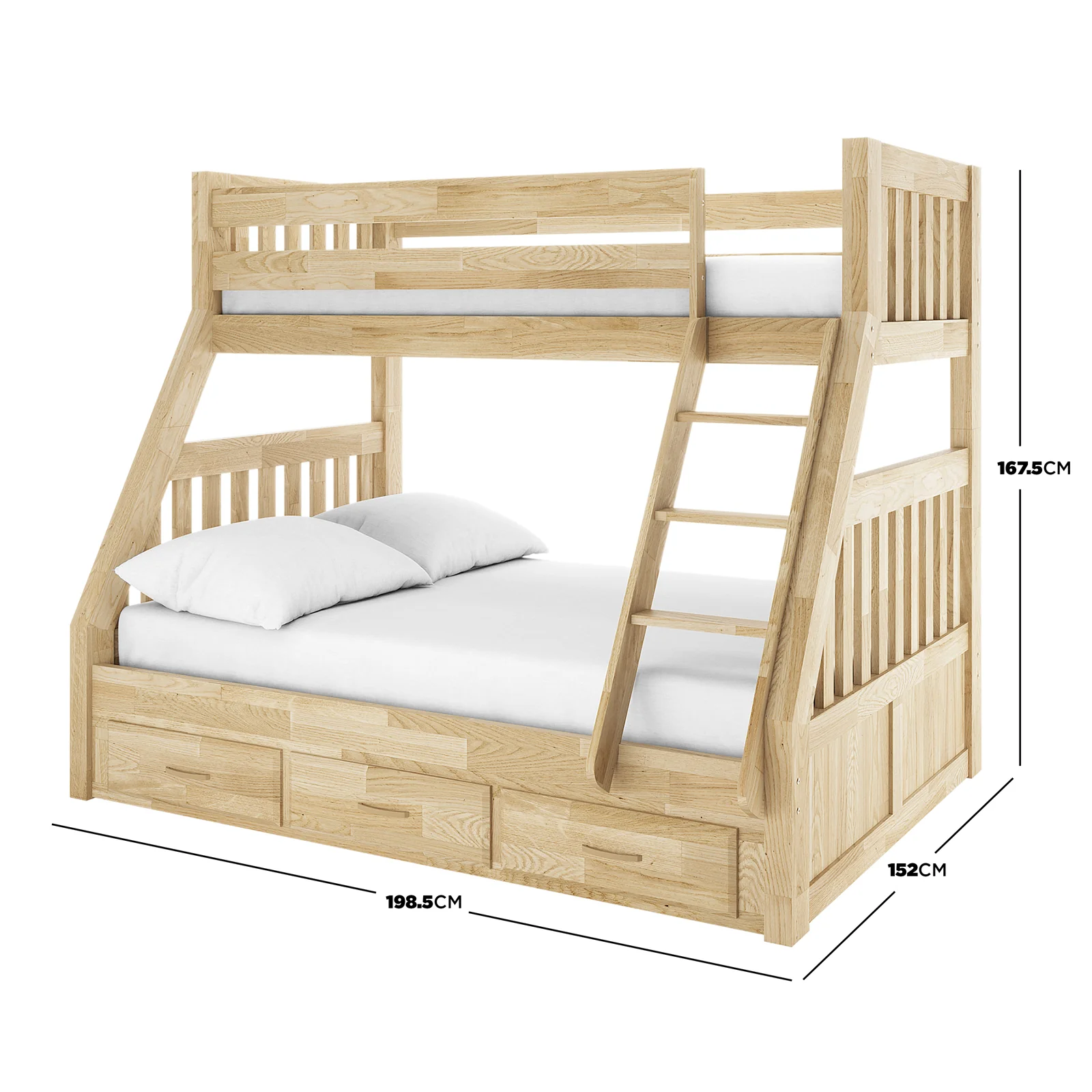 Kourtney Hardwood Triple Bunk Bed with Drawers in Natural - Image 3