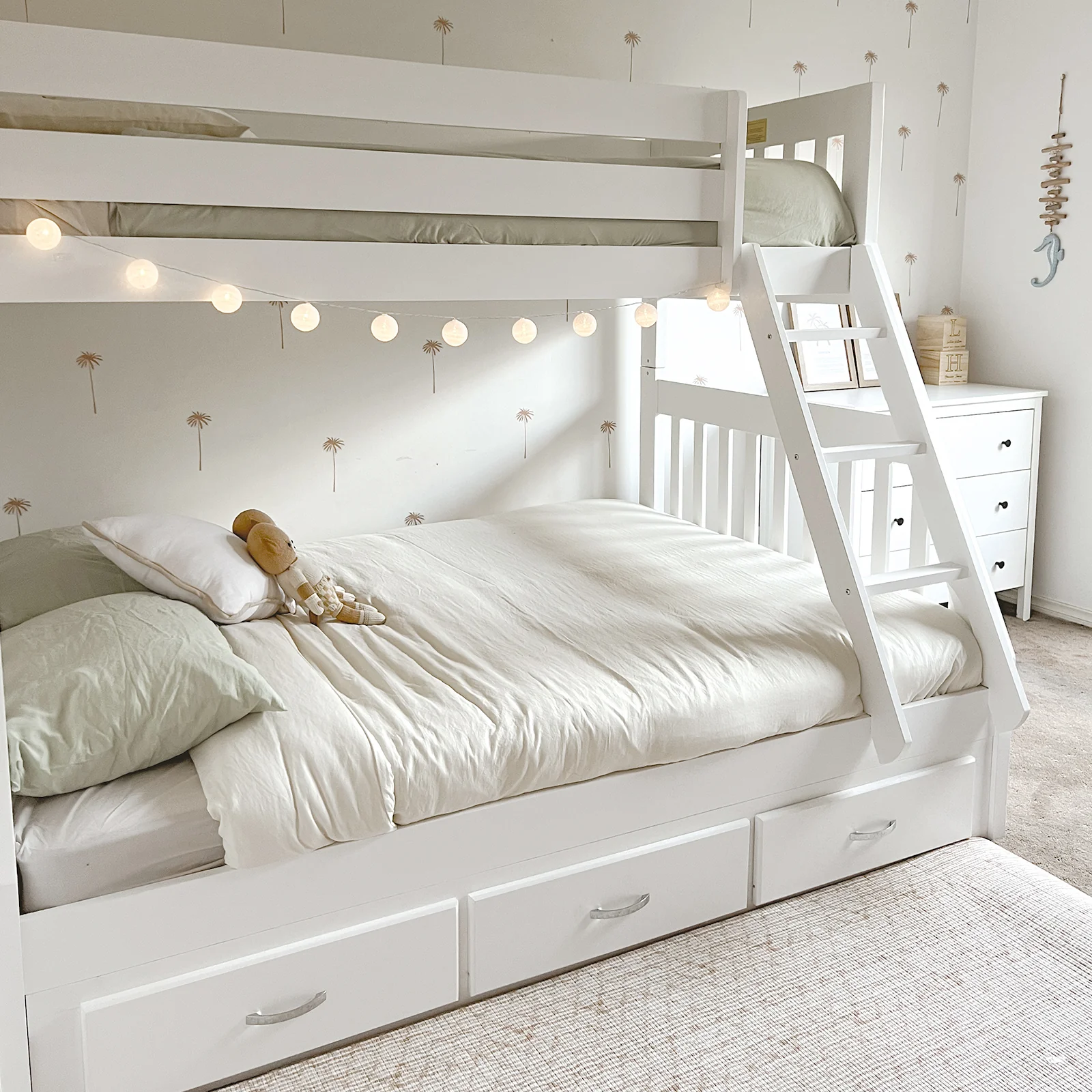 Kourtney Hardwood Triple Bunk Bed with Drawers in White - Image 3