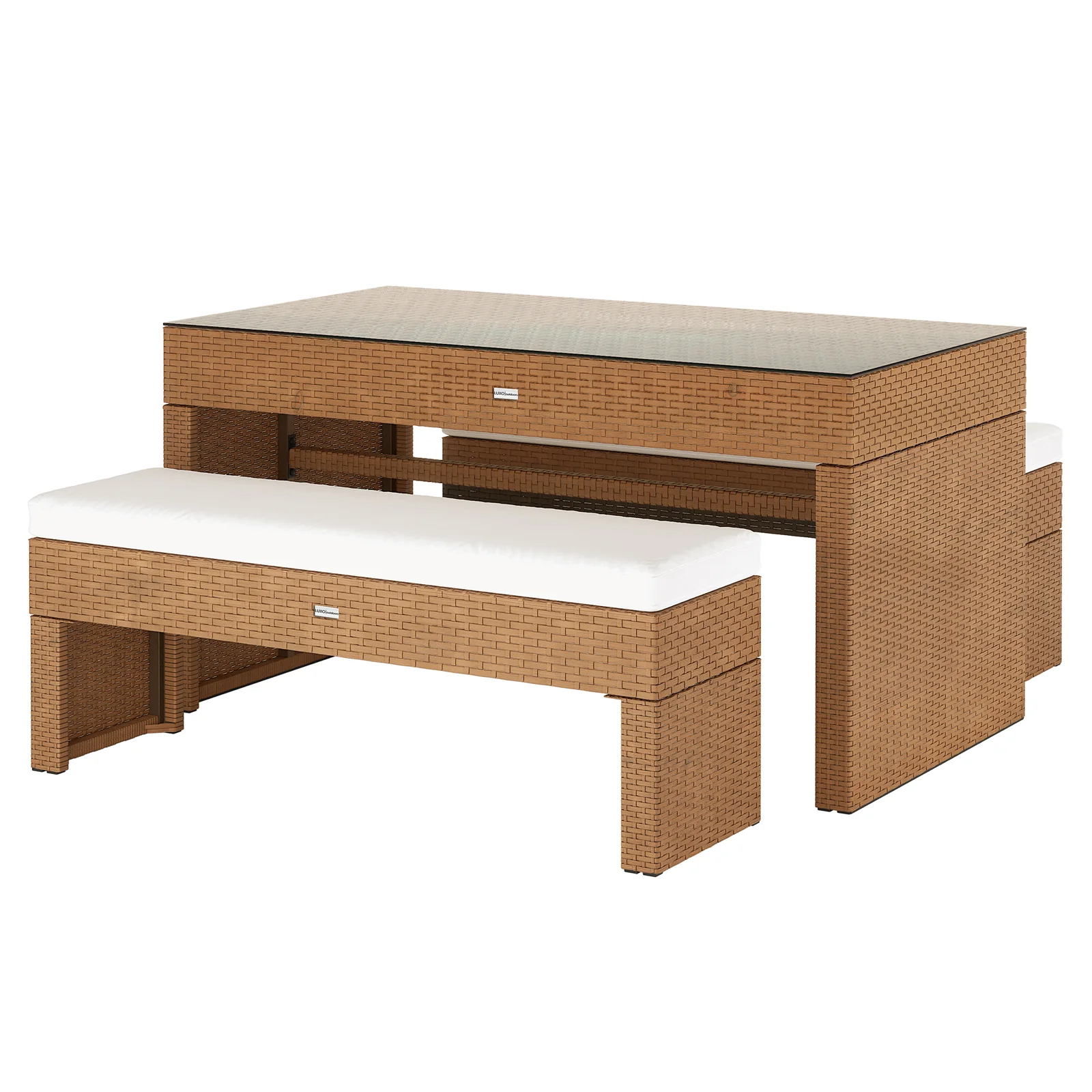 Kummi 4 Seater Outdoor Dining Bench Set in Black & Cream White