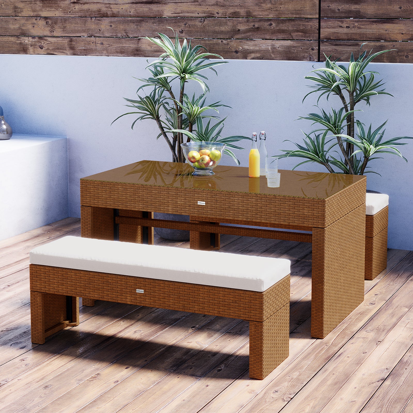 Kummi 4 Seater Outdoor Dining Bench Set in Black & Cream White - Image 2