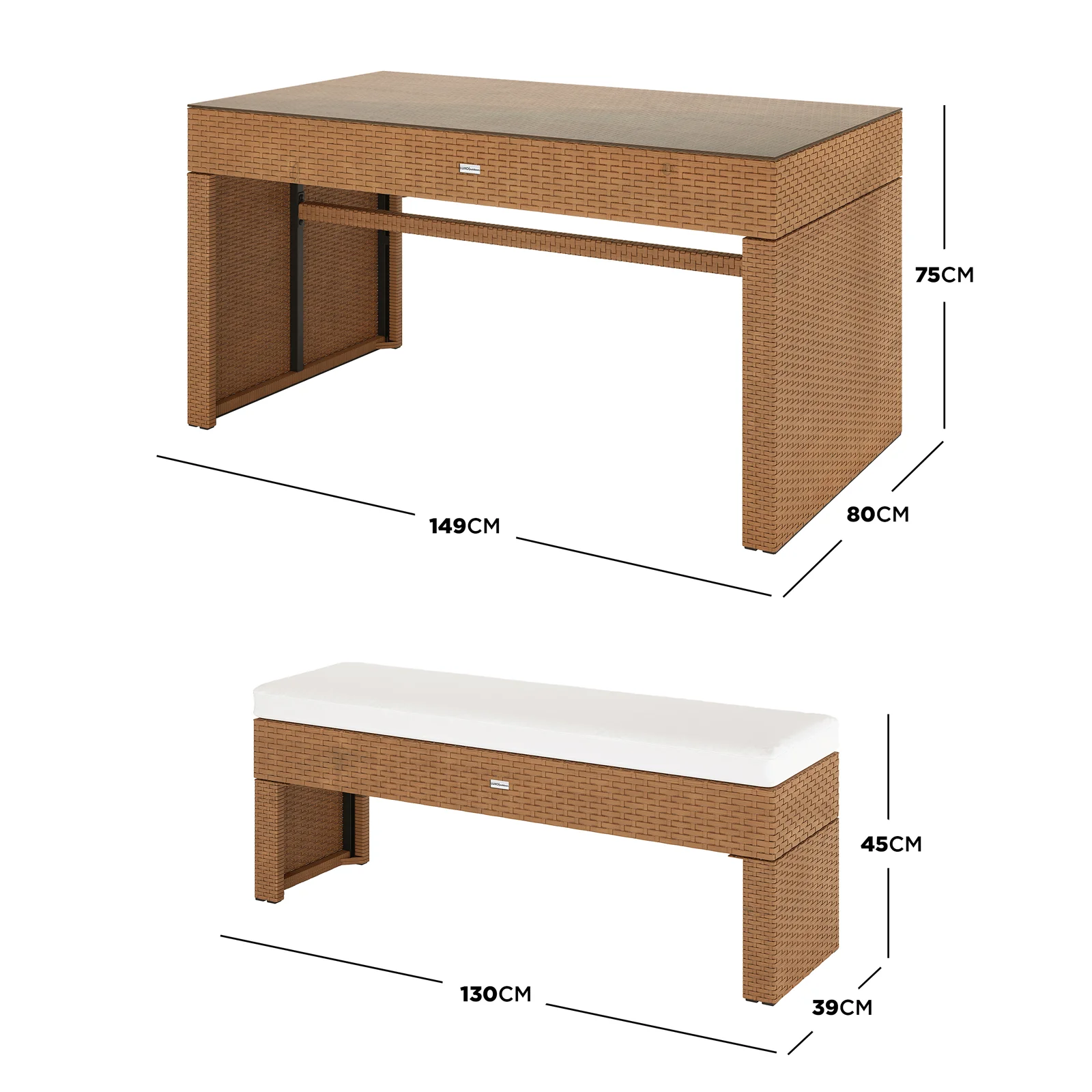 Kummi 4 Seater Outdoor Dining Bench Set in Black & Cream White - Image 3