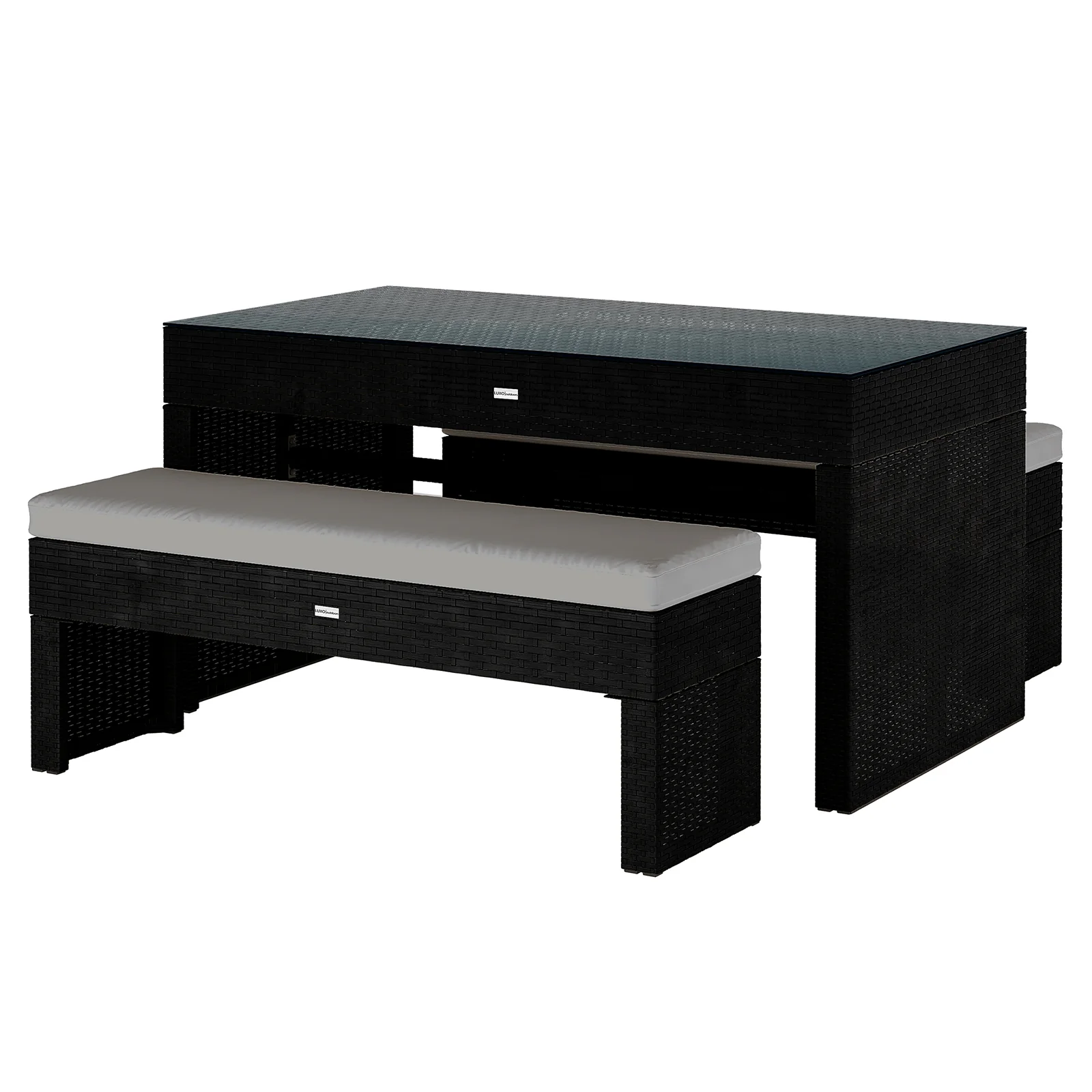 Kummi 4 Seater Outdoor Dining Bench Set in Natural & Warm Grey