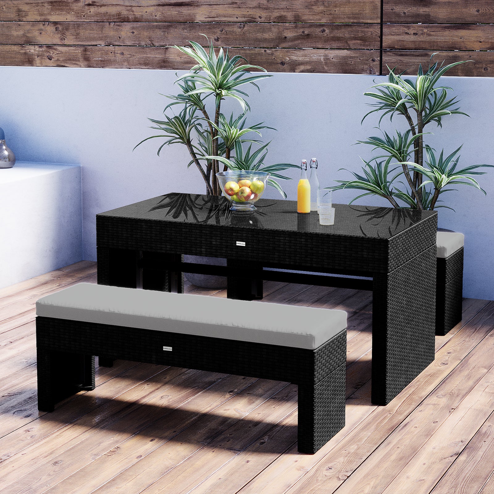 Kummi 4 Seater Outdoor Dining Bench Set in Natural & Warm Grey - Image 2