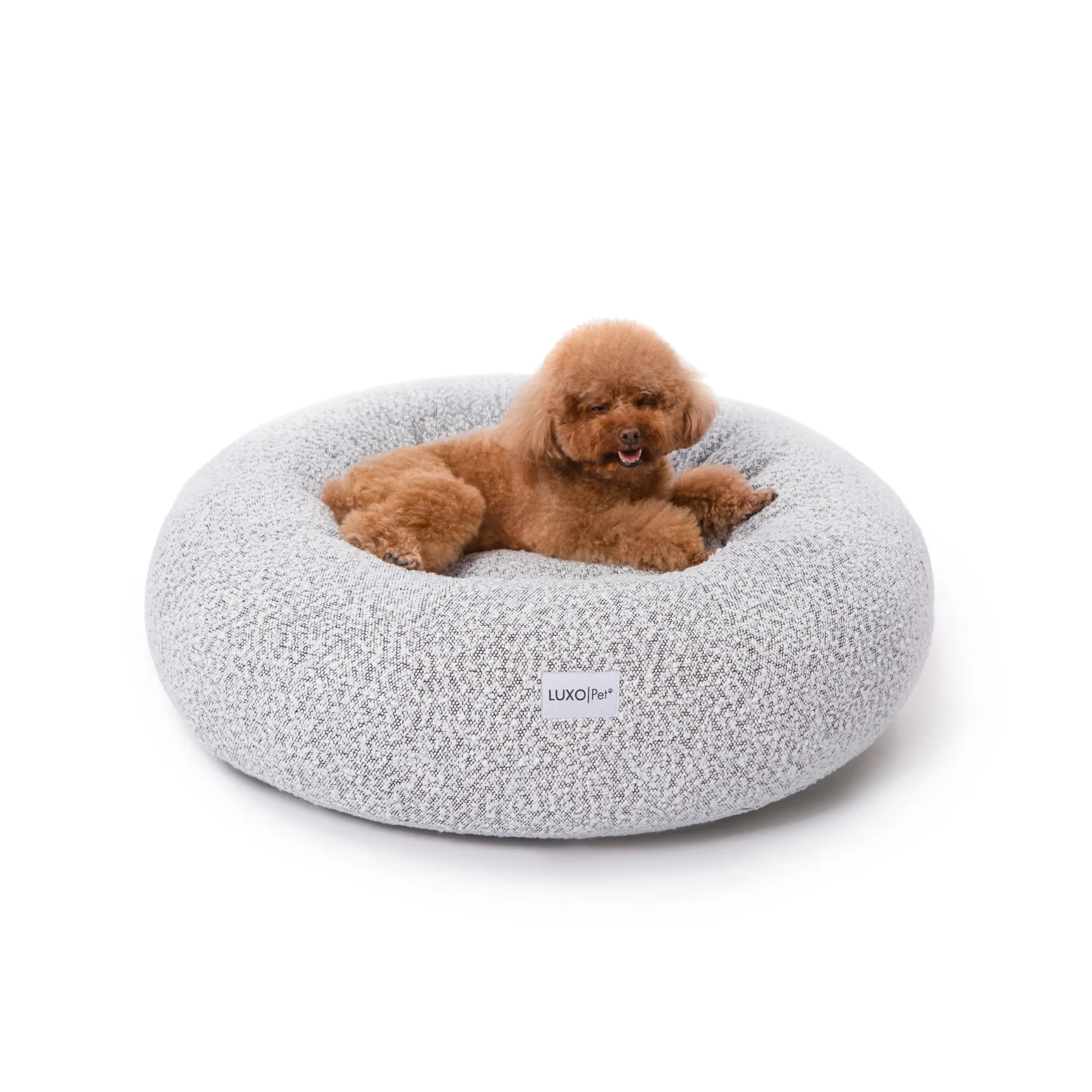 Kyra Medium Boucle Pet Bed in White Black - Image 3