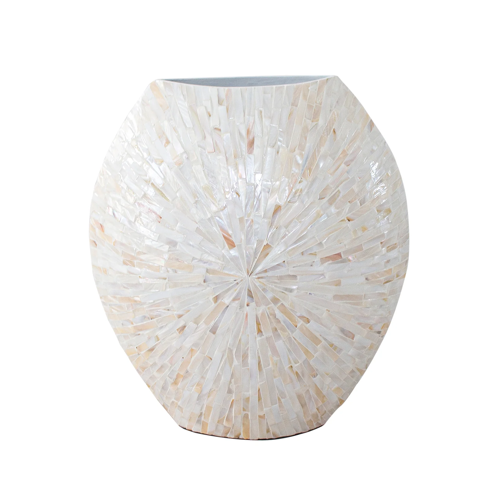 Laila 36cm Mother of Pearl Inlay Vase in Cream Beige
