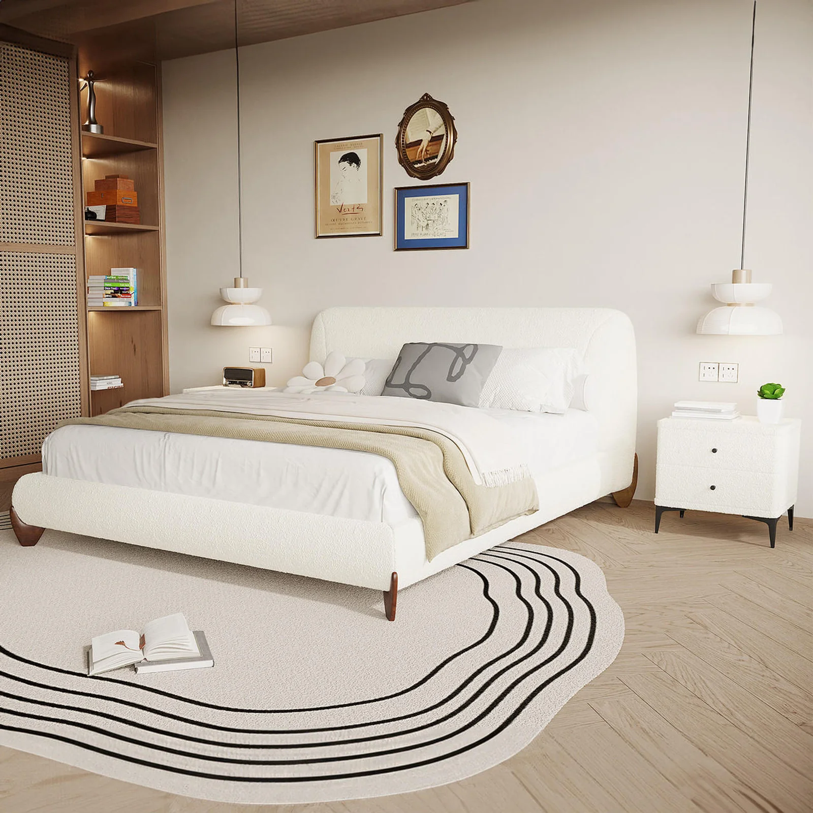Laryn Queen Plush Boucle Cloud Bed Frame in Cream White - Image 2