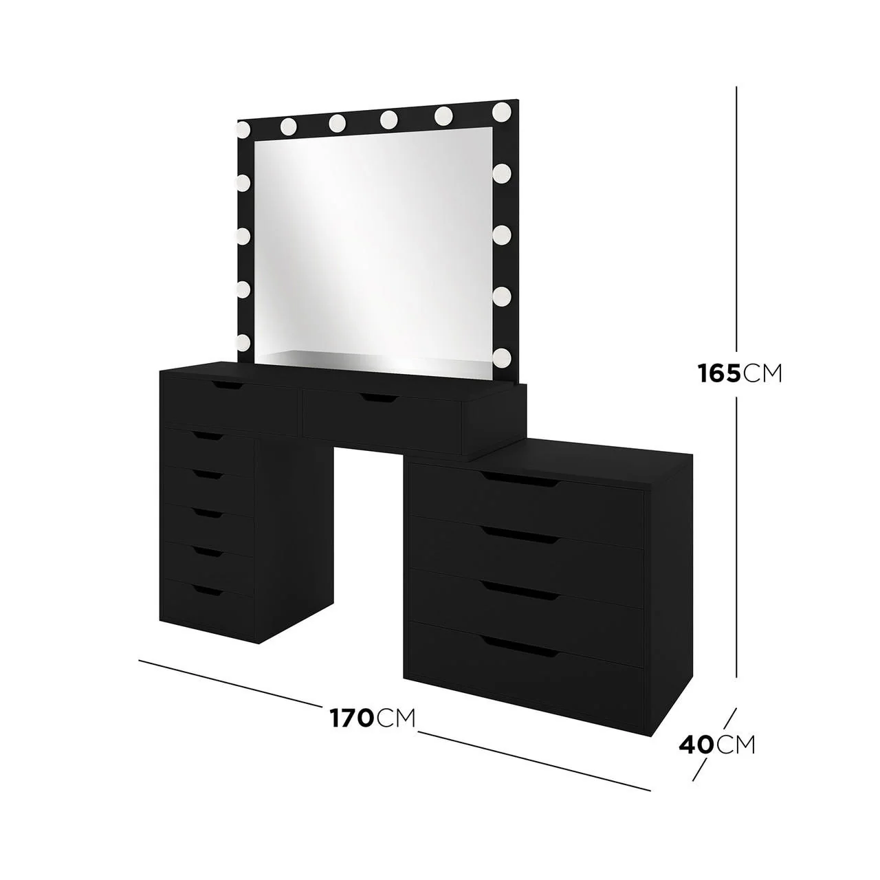 Lassie Extendable Hollywood Vanity Table w/ Drawers in Black - Image 3