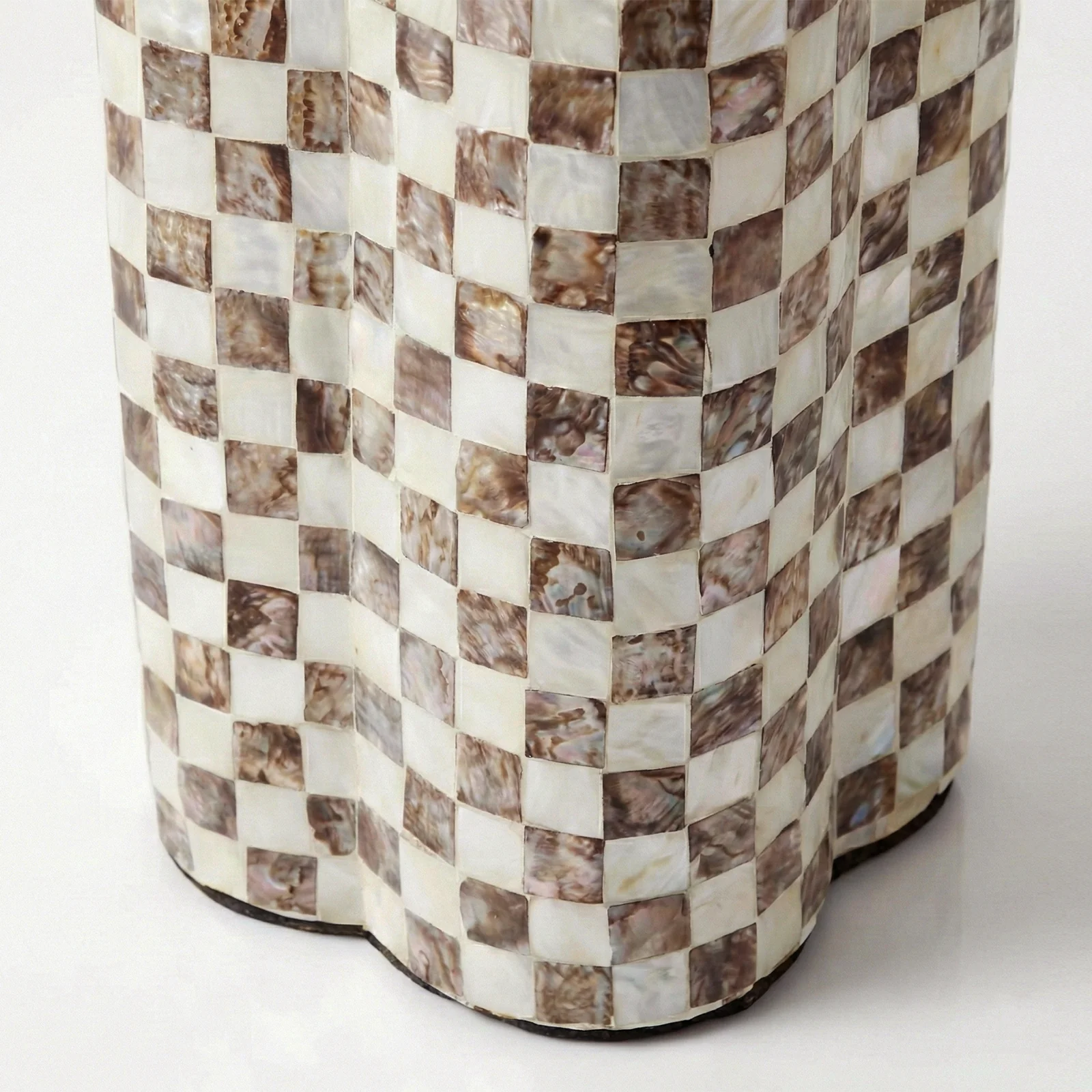 Leif 36cm Checkered Mother of Pearl Side Table in Mocha Cream - Image 4