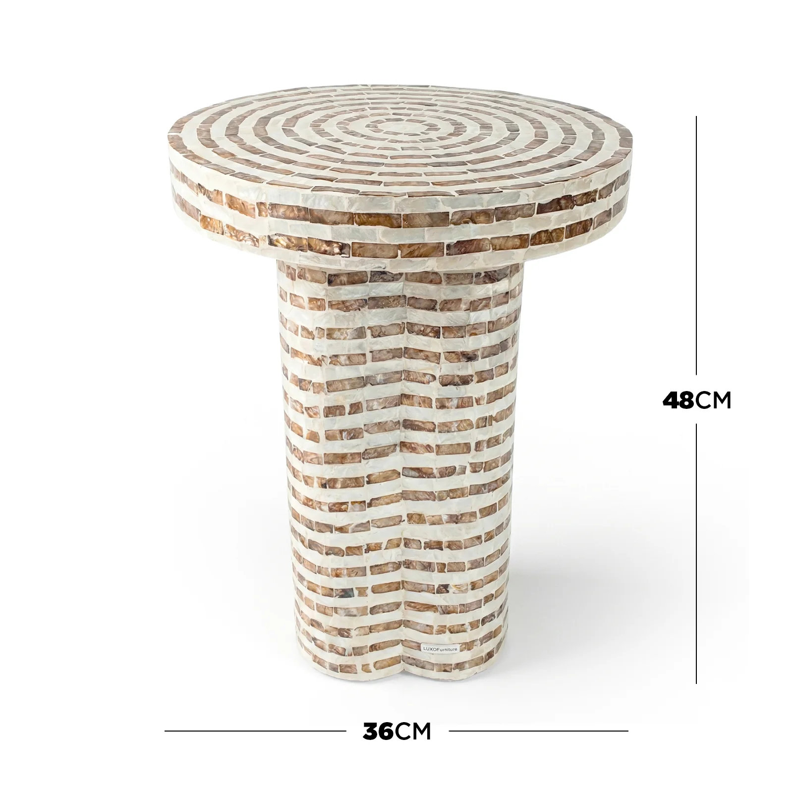 Leif 36cm Round Mother of Pearl Side Table in Mocha Cream - Image 3