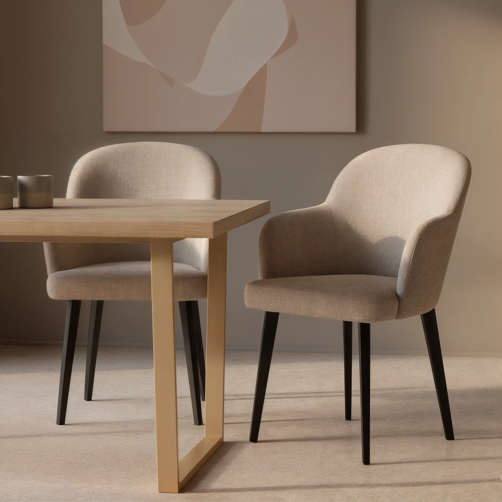 Lennon Linen Fabric Dining Chair Set of 2 in Beige - Image 2