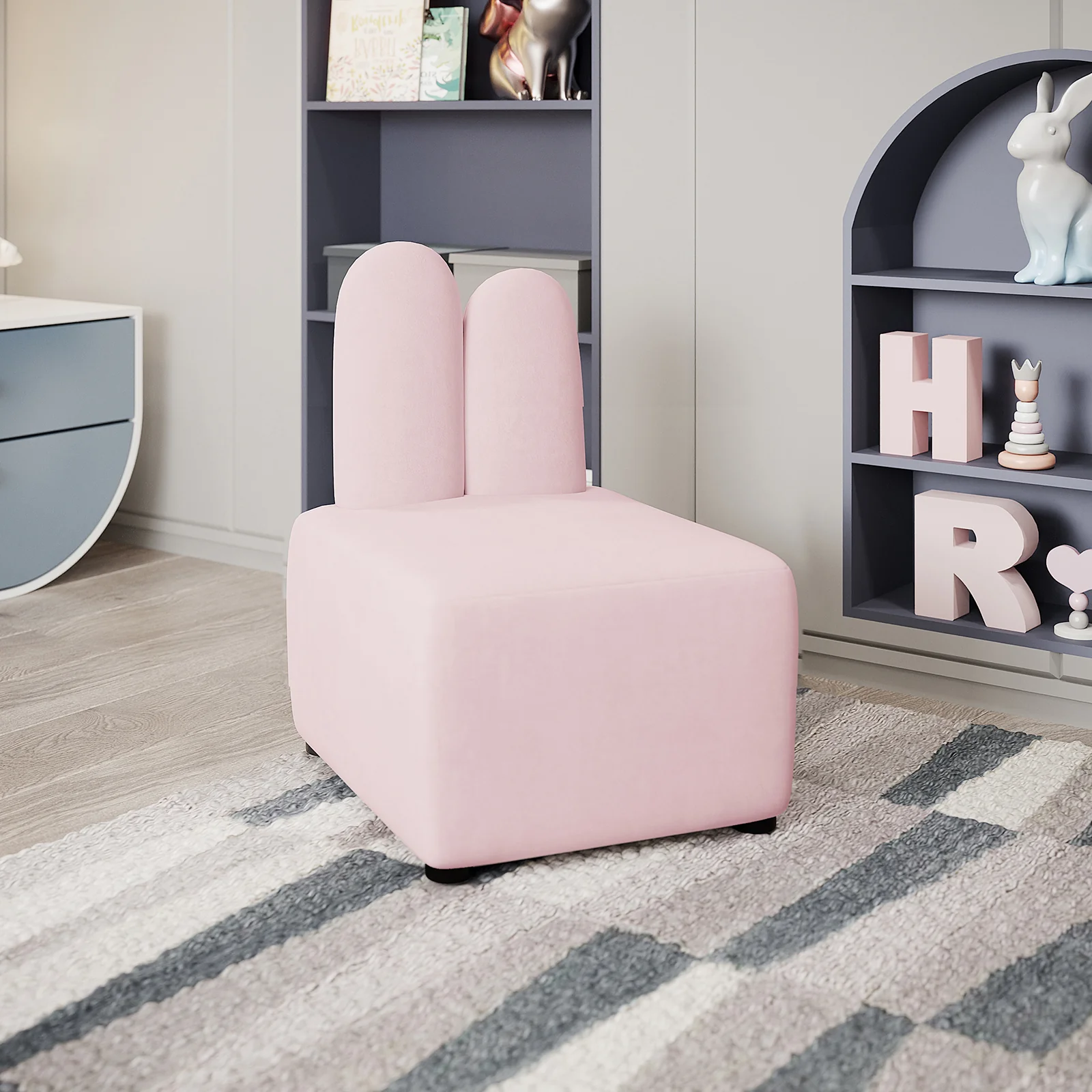 Lenore Velvet Kids Chair with Bunny Ears in Light Pink - Image 2