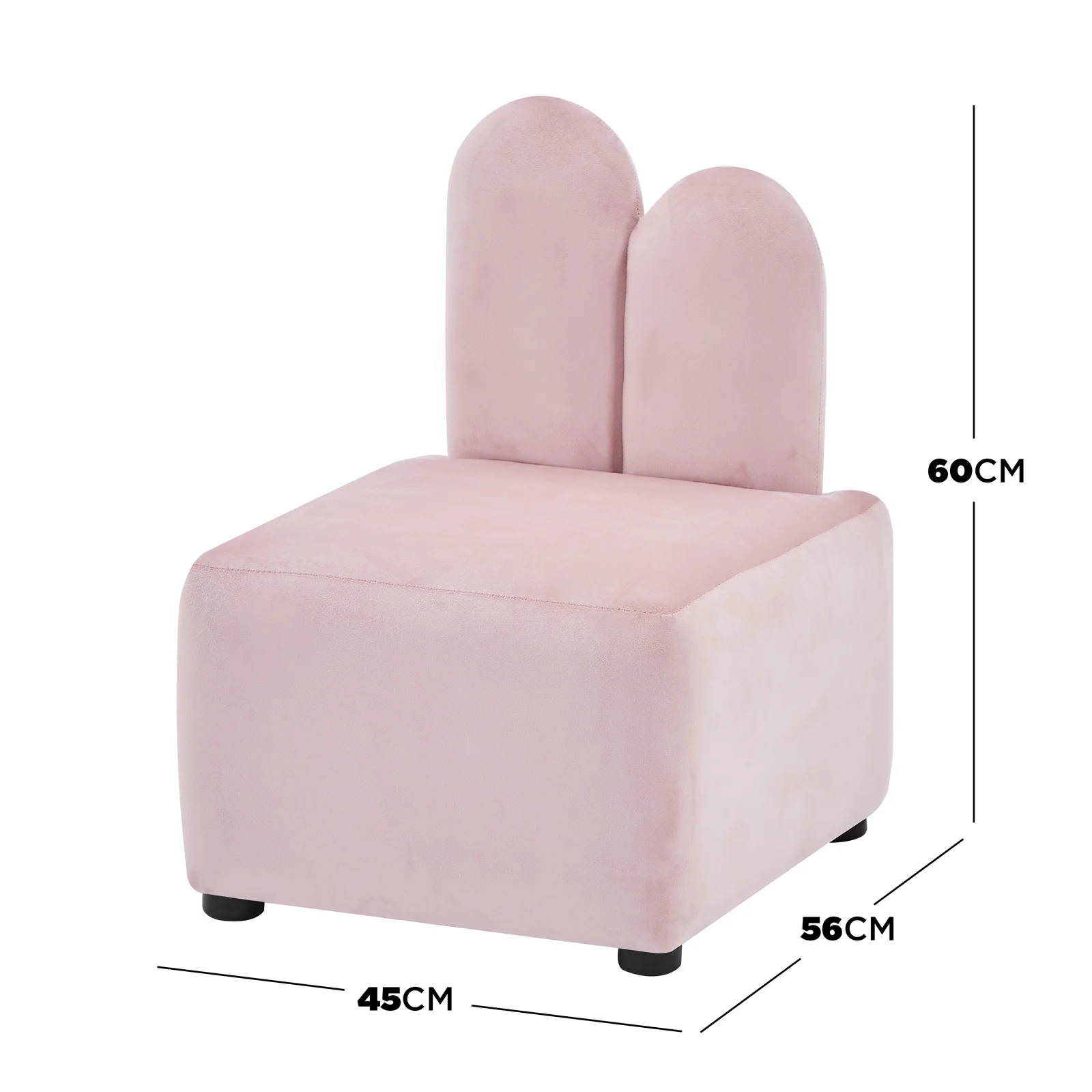 Lenore Velvet Kids Chair with Bunny Ears in Light Pink - Image 3