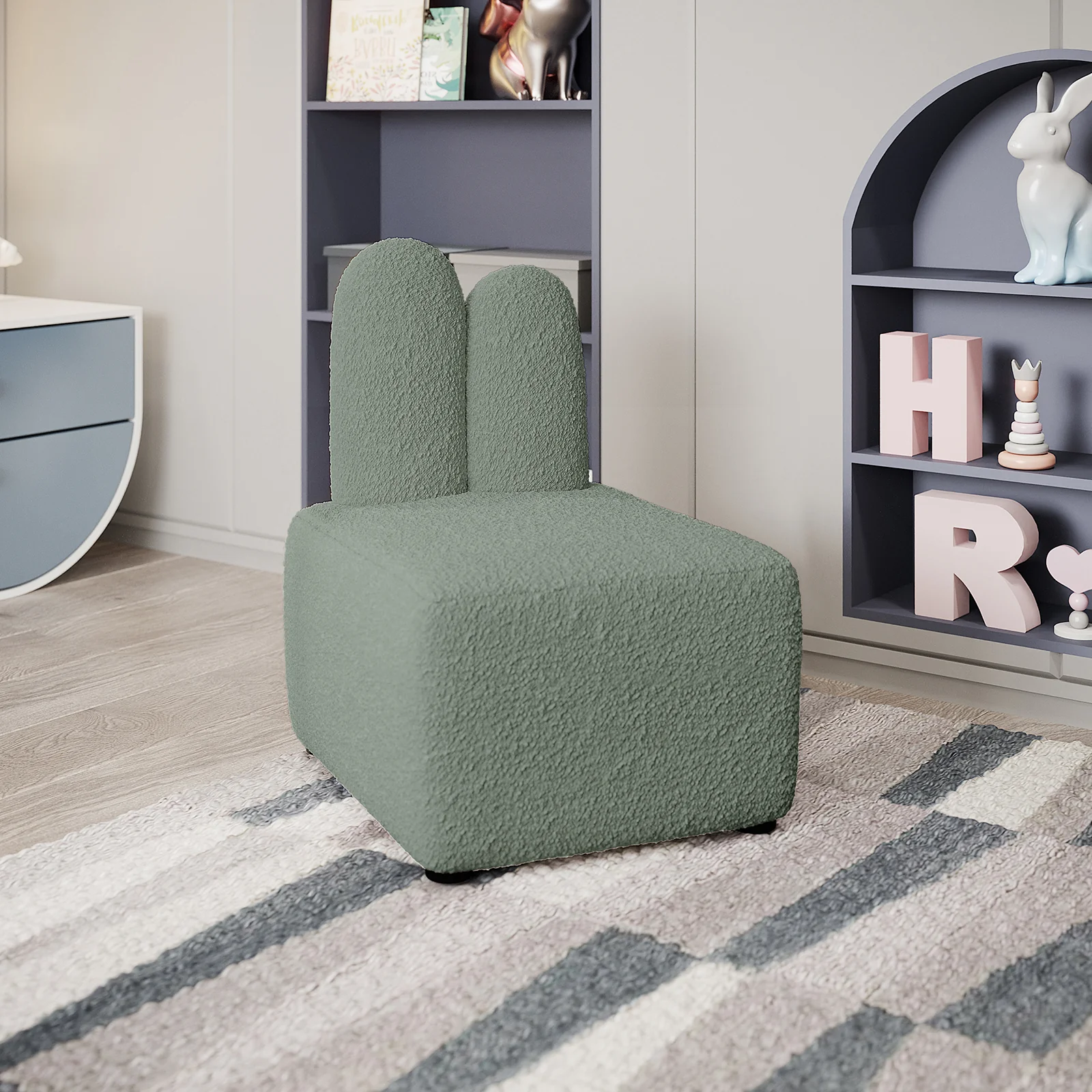 Lenore Velvet Kids Chair with Bunny Ears in Mint Green - Image 2