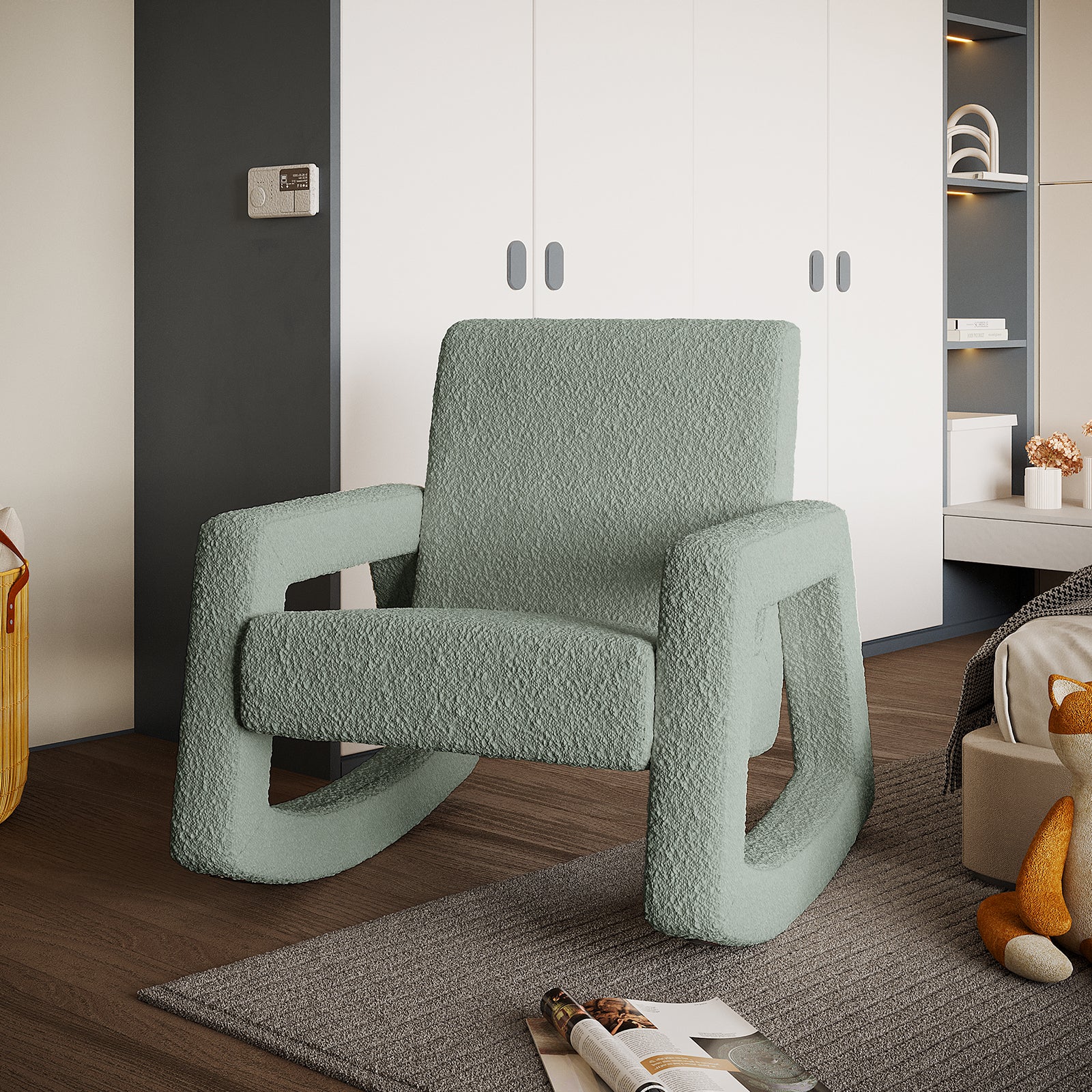 Ligeia Boucle Padded Rocking Chair in Mint Green - Image 2