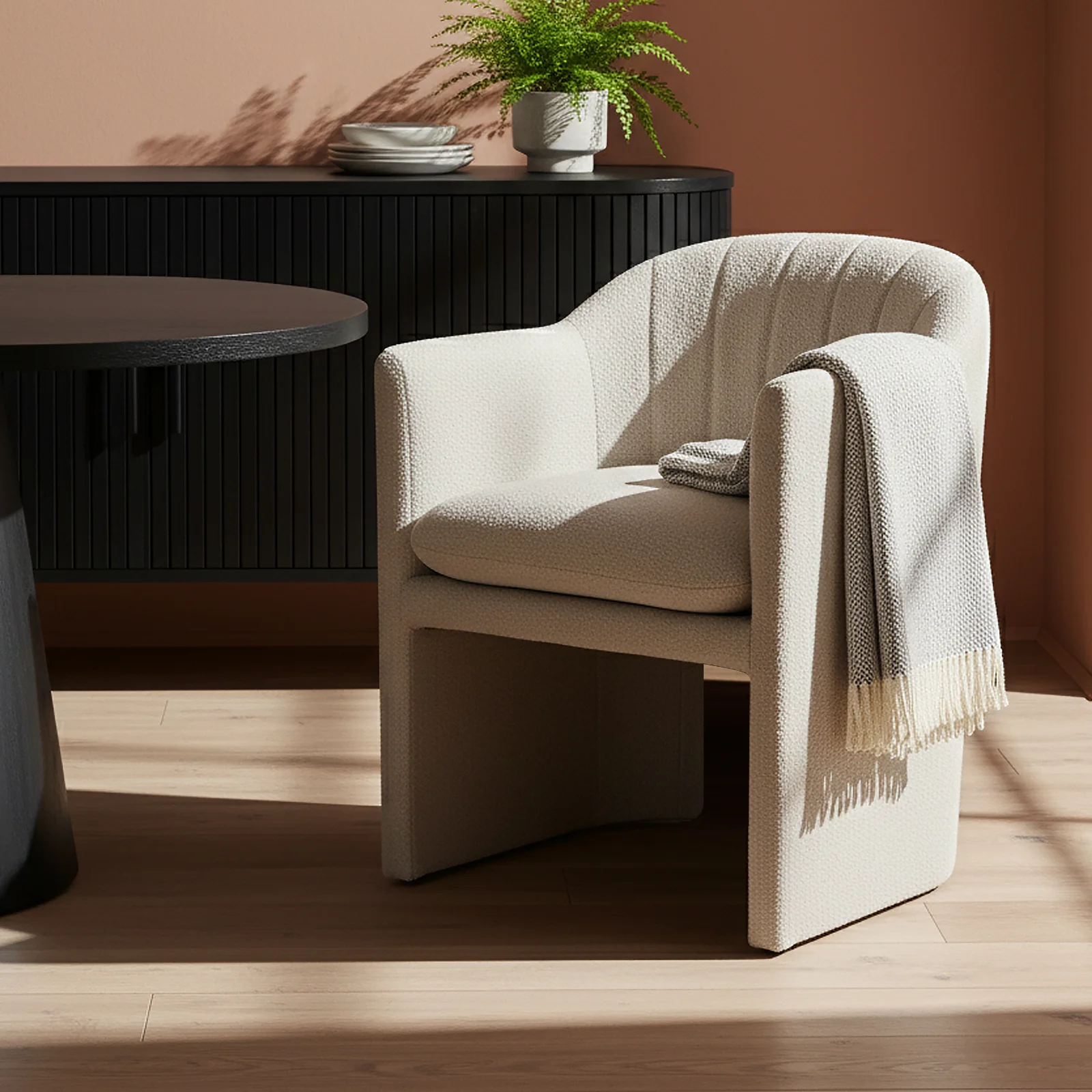 Liora Bouclé Curved Accent Armchair in Beige - Image 2