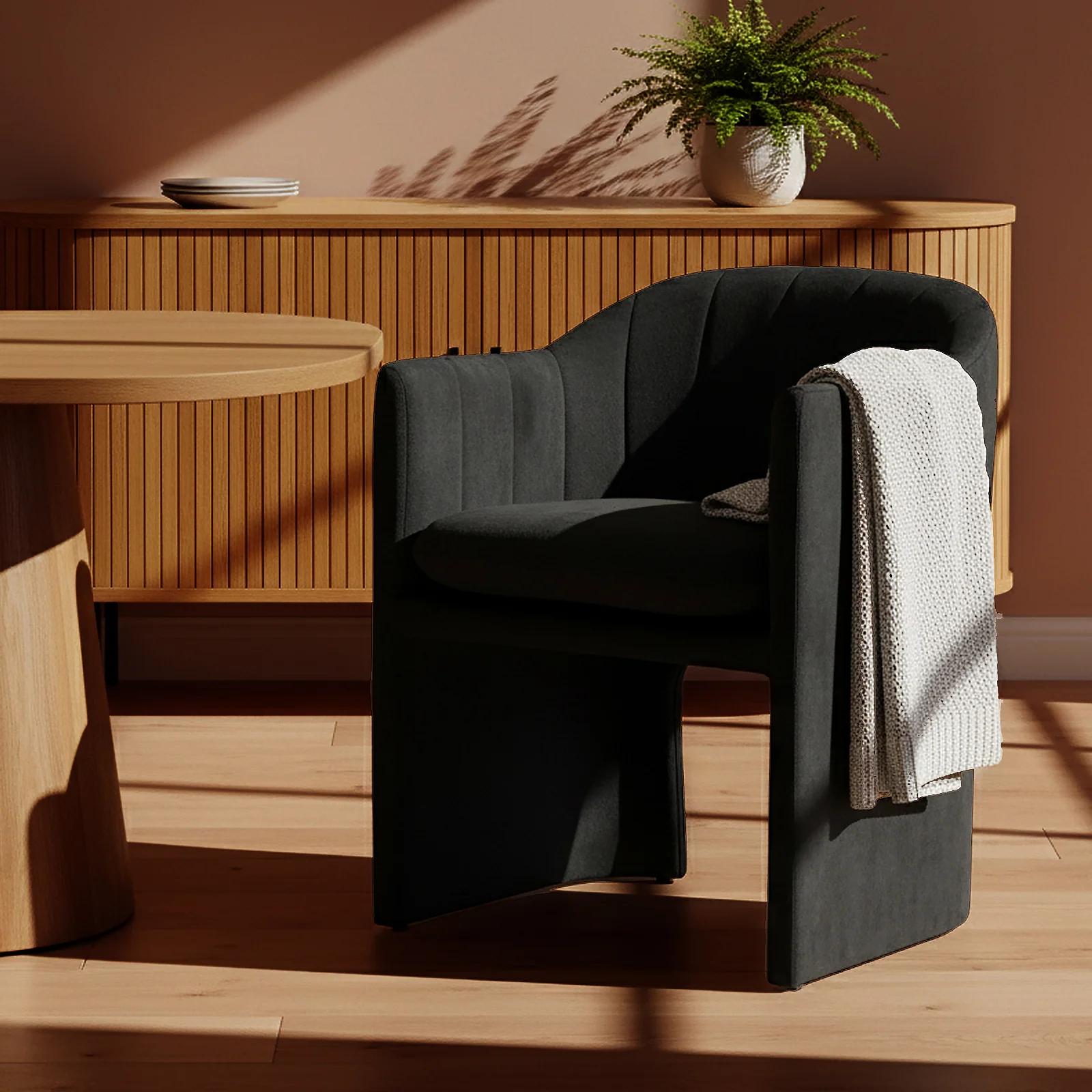 Liora Velvet Curved Accent Armchair in Black - Image 2
