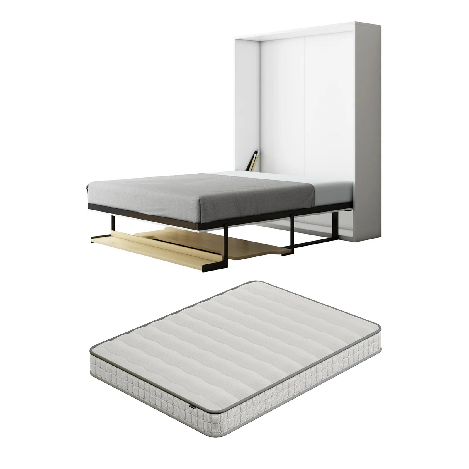 Logan & Cybele Queen Murphy Bed & Mattress Set in White