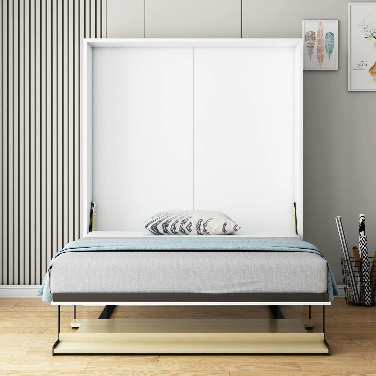 Logan & Cybele Queen Murphy Bed & Mattress Set in White - Image 5