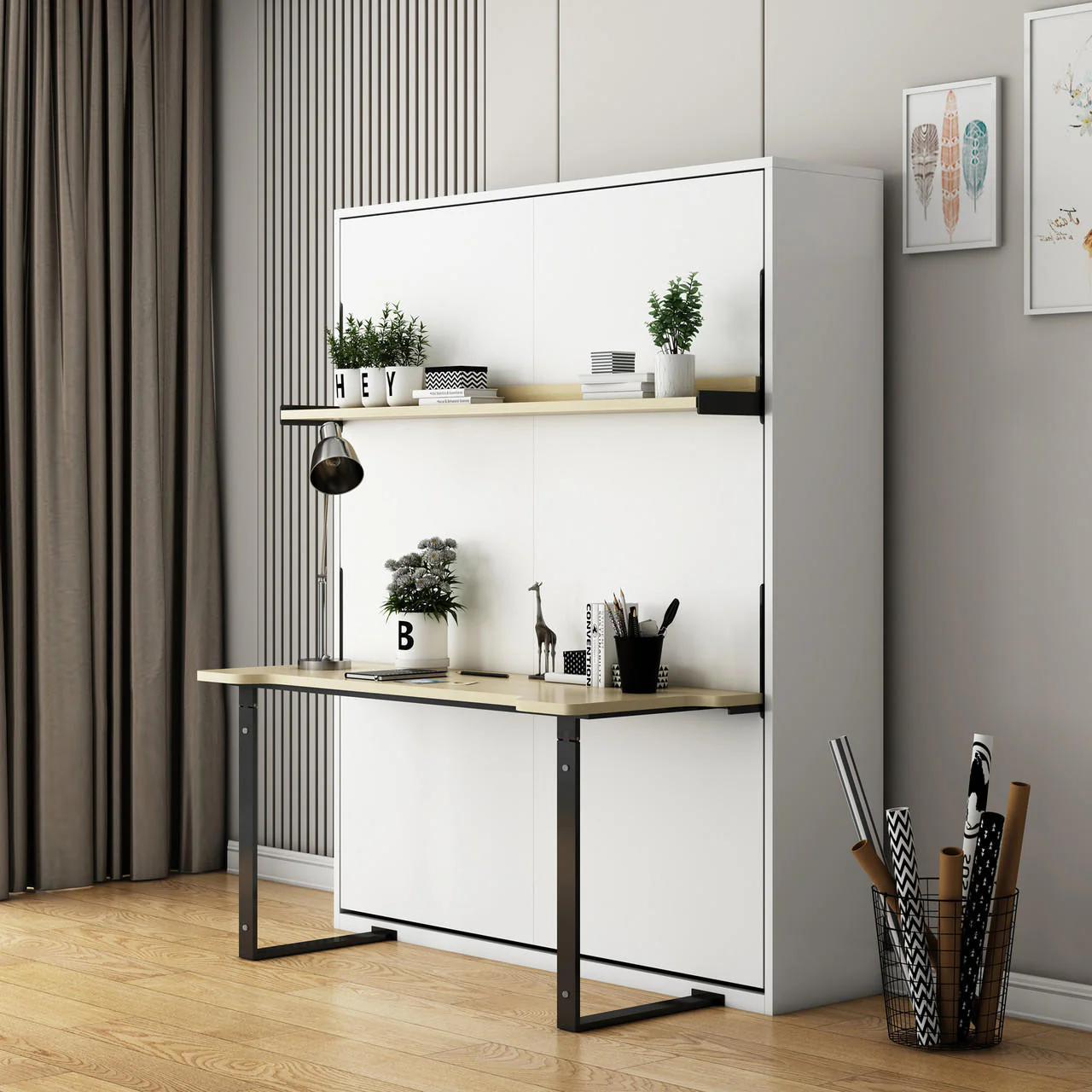 Logan & Cybele Queen Murphy Bed & Mattress Set in White - Image 6