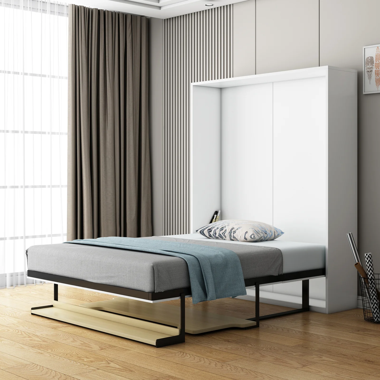 Logan Queen Space Saving Foldout Wall Bed & Desk in White - Image 2