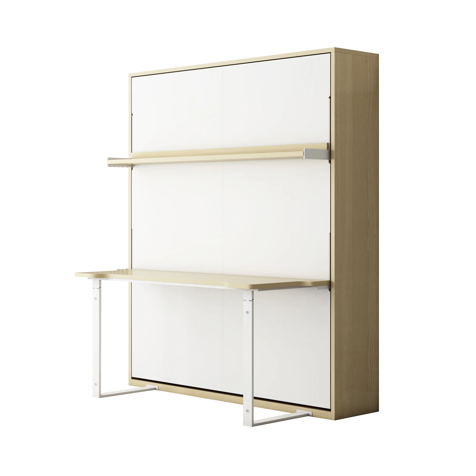 Logan Queen Space Saving Foldout Wall Bed & Desk in White & Natural - Image 4