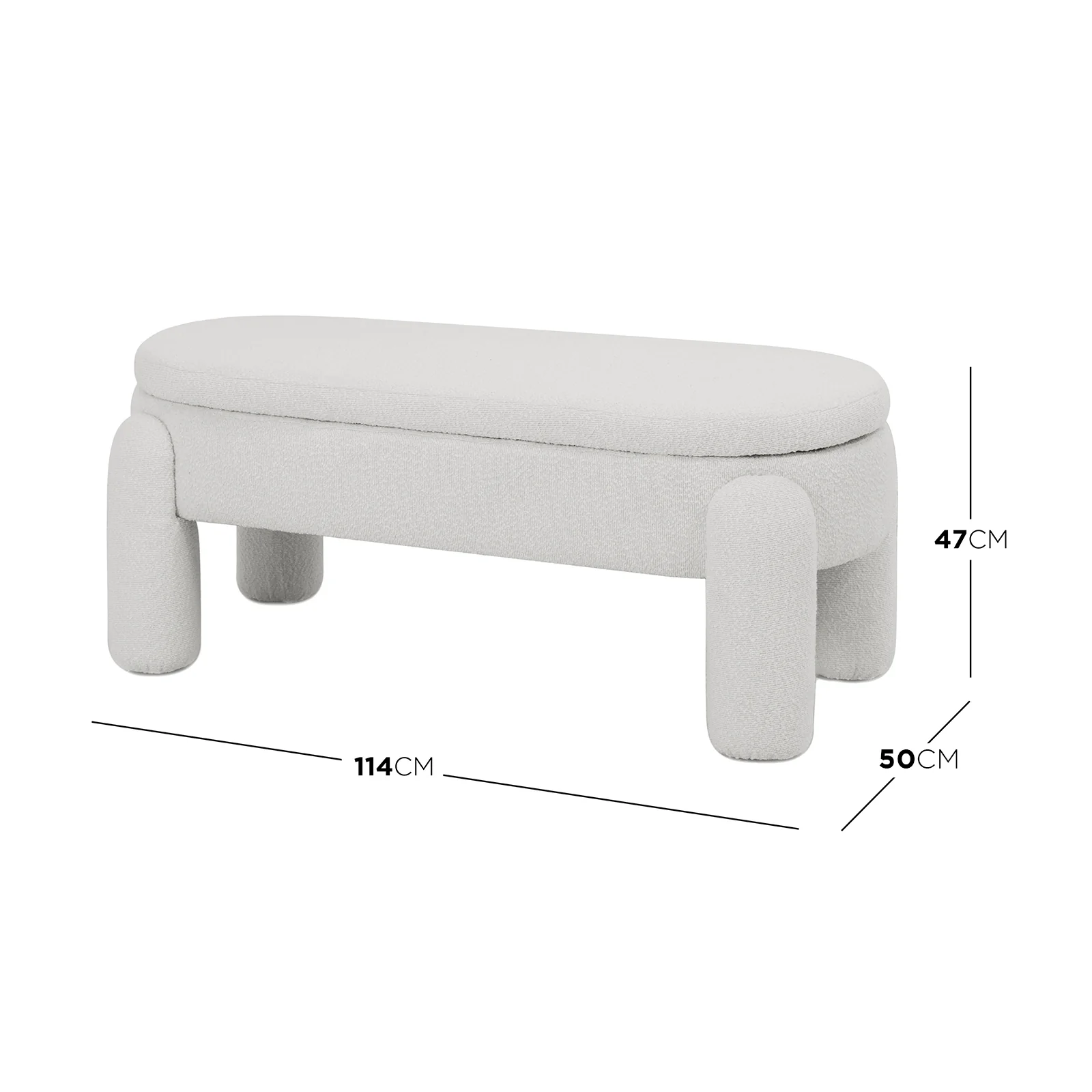 Lonea Boucle Fabric Bench with Storage in Eggshell White - Image 3