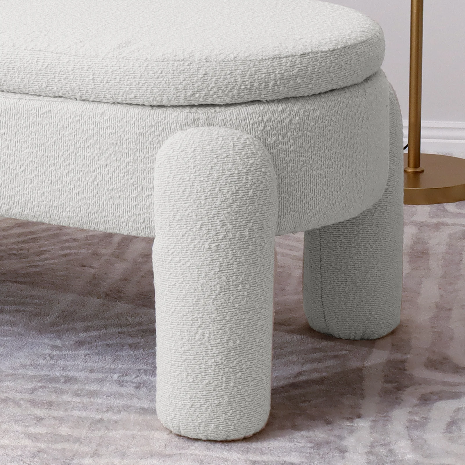 Lonea Boucle Fabric Bench with Storage in Eggshell White - Image 5