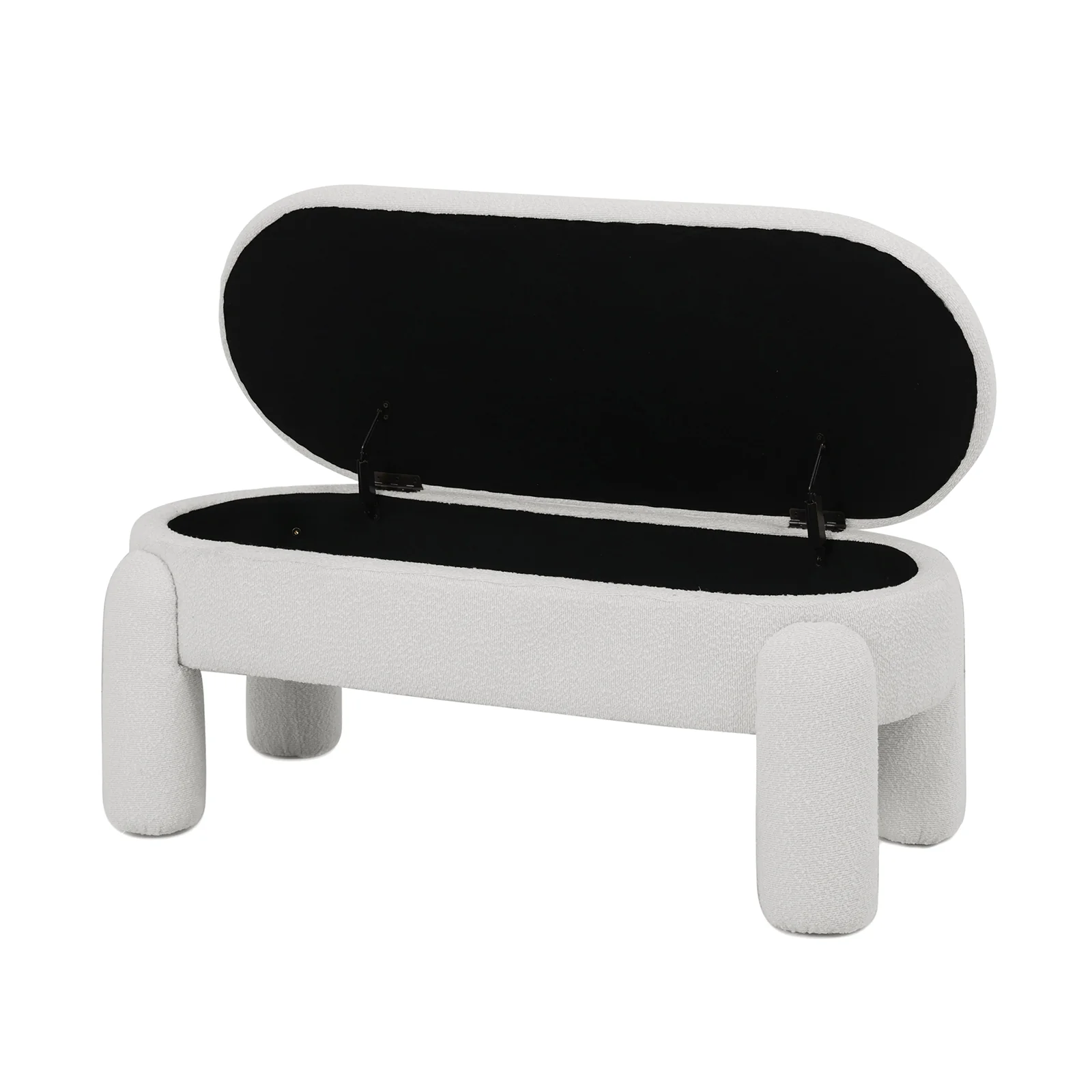 Lonea Boucle Fabric Bench with Storage in Eggshell White - Image 8