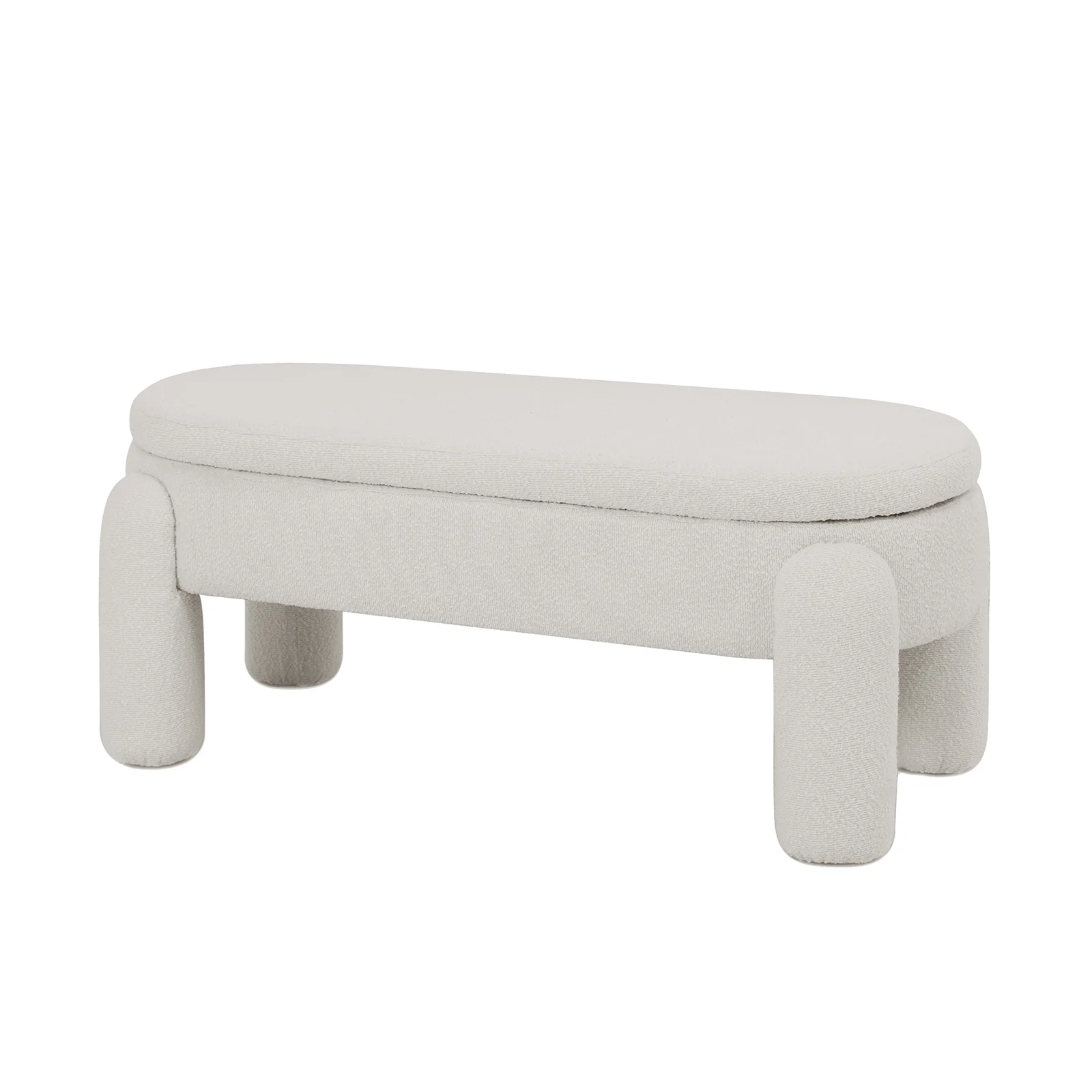Lonea Boucle Fabric Bench with Storage in Light Beige - Image 6