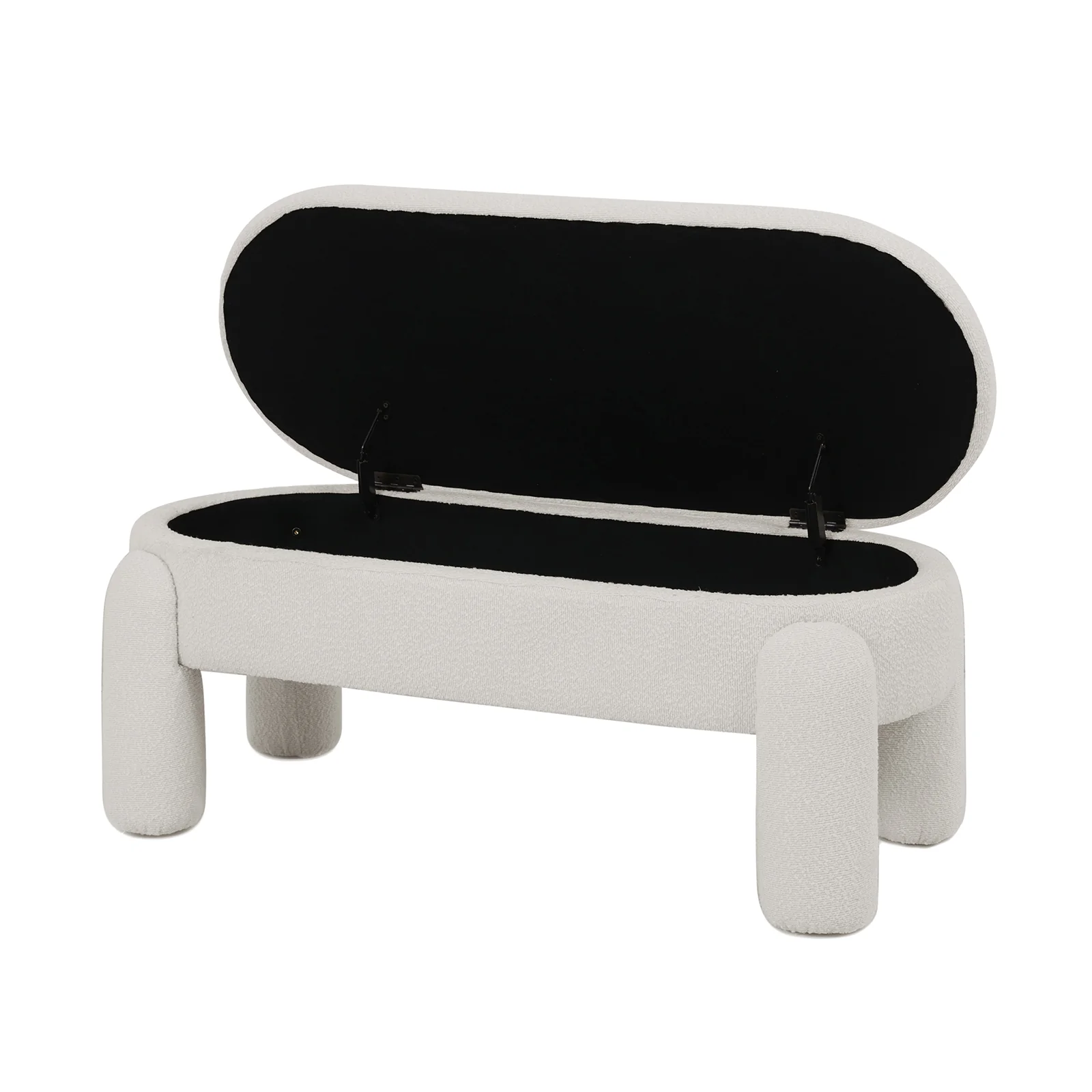 Lonea Boucle Fabric Bench with Storage in Light Beige - Image 8