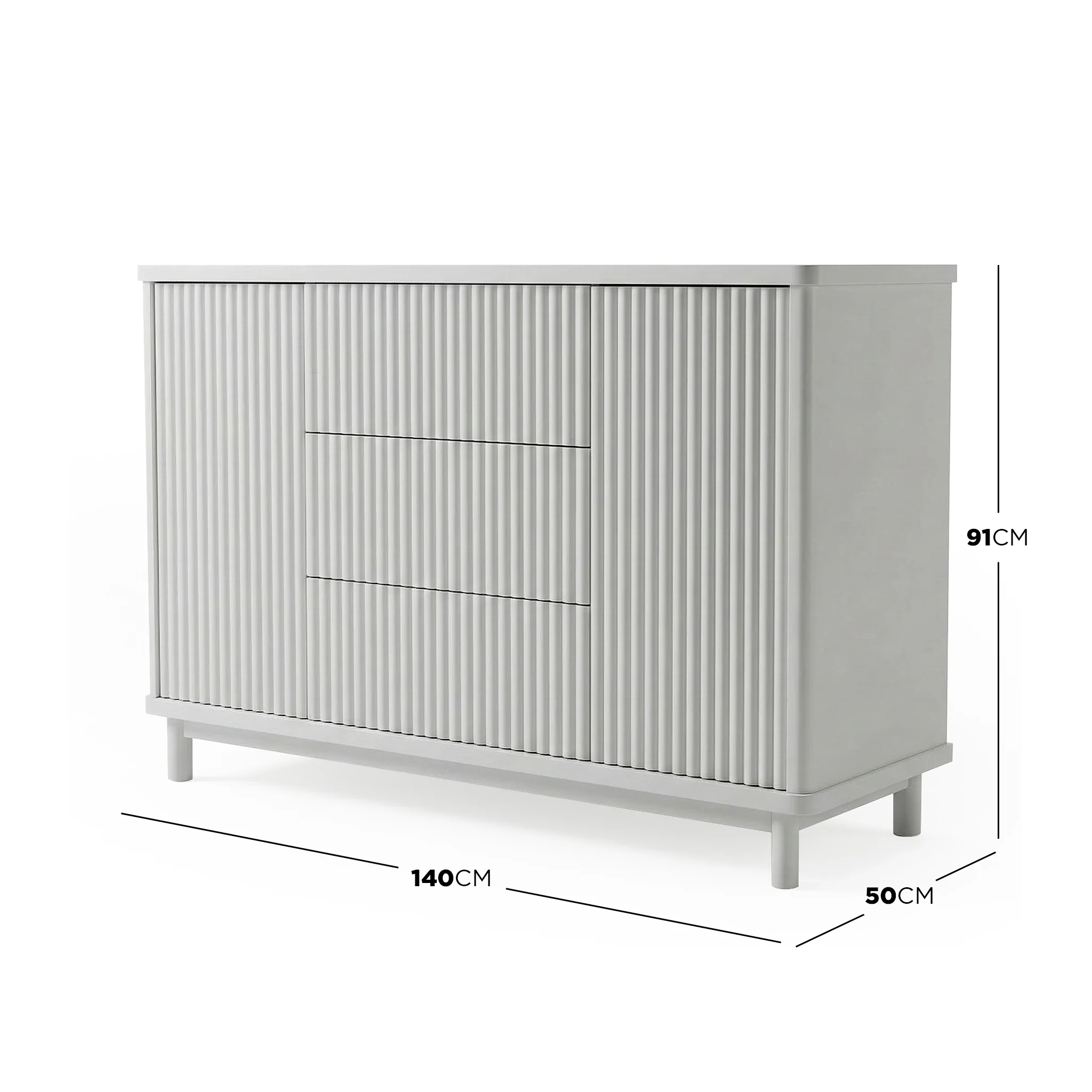 Loom Fluted Push Open Chest of Drawers in Warm Light Grey - Image 4