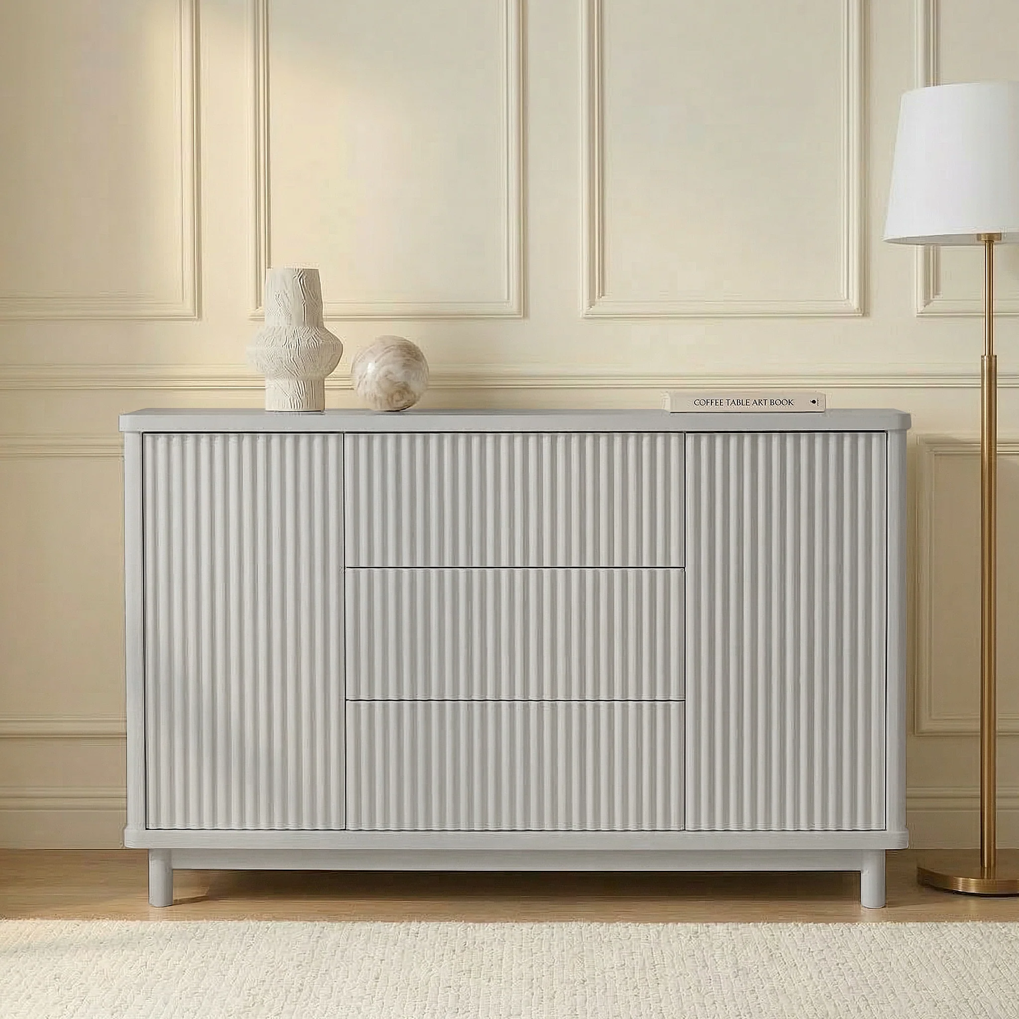 Loom Fluted Push Open Chest of Drawers in Warm Light Grey - Image 5