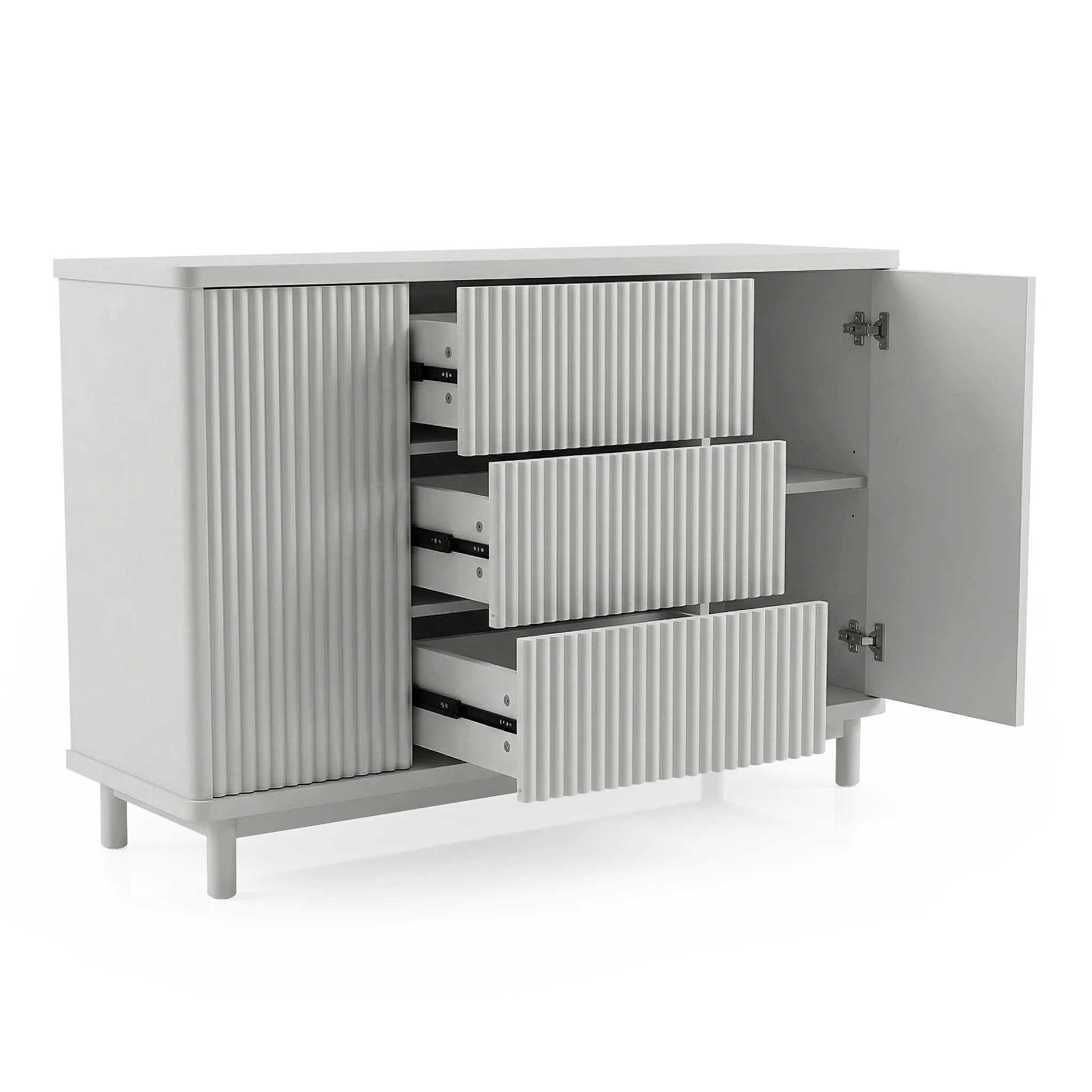 Loom Fluted Push Open Chest of Drawers in Warm Light Grey - Image 8
