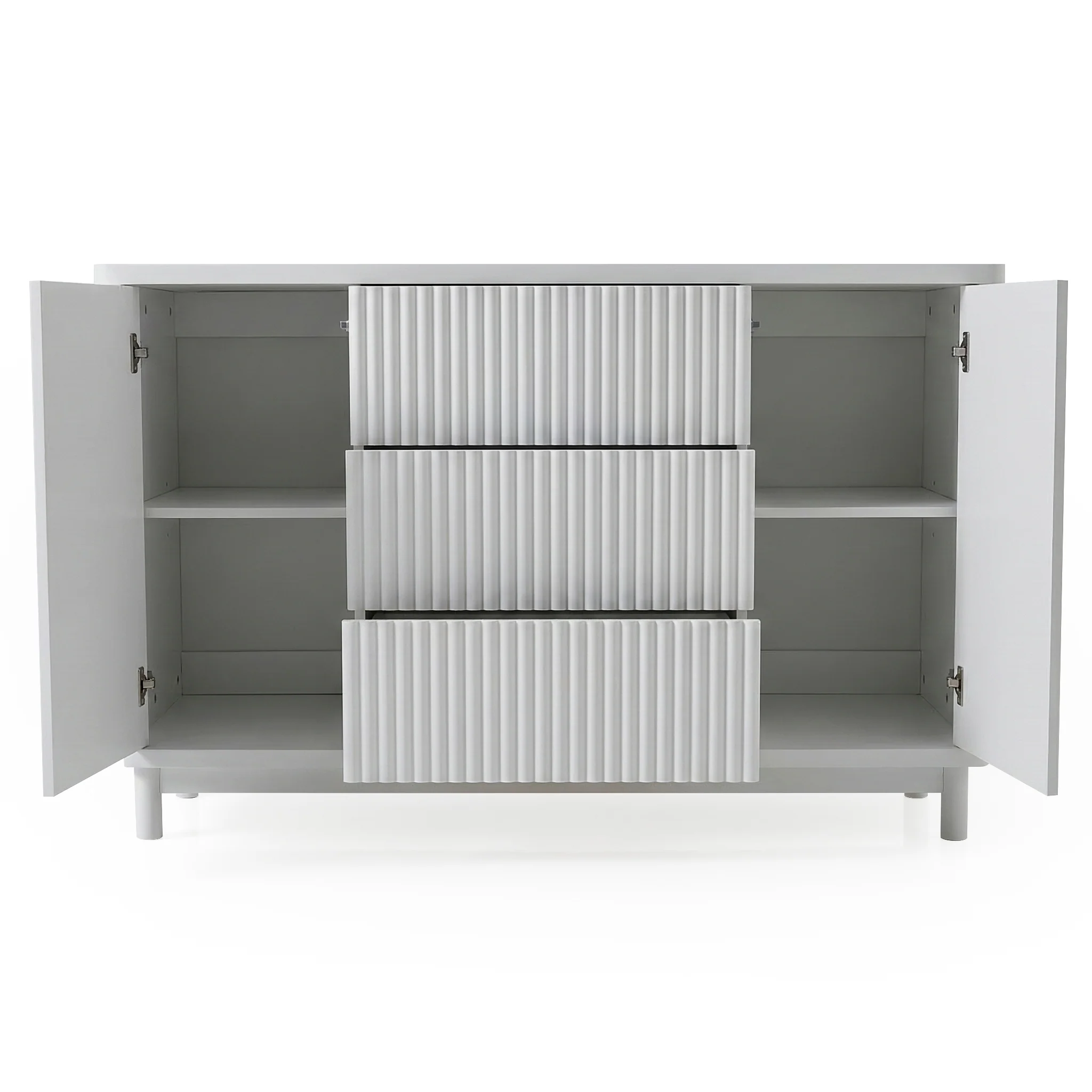 Loom Fluted Push Open Chest of Drawers in Warm Light Grey - Image 9